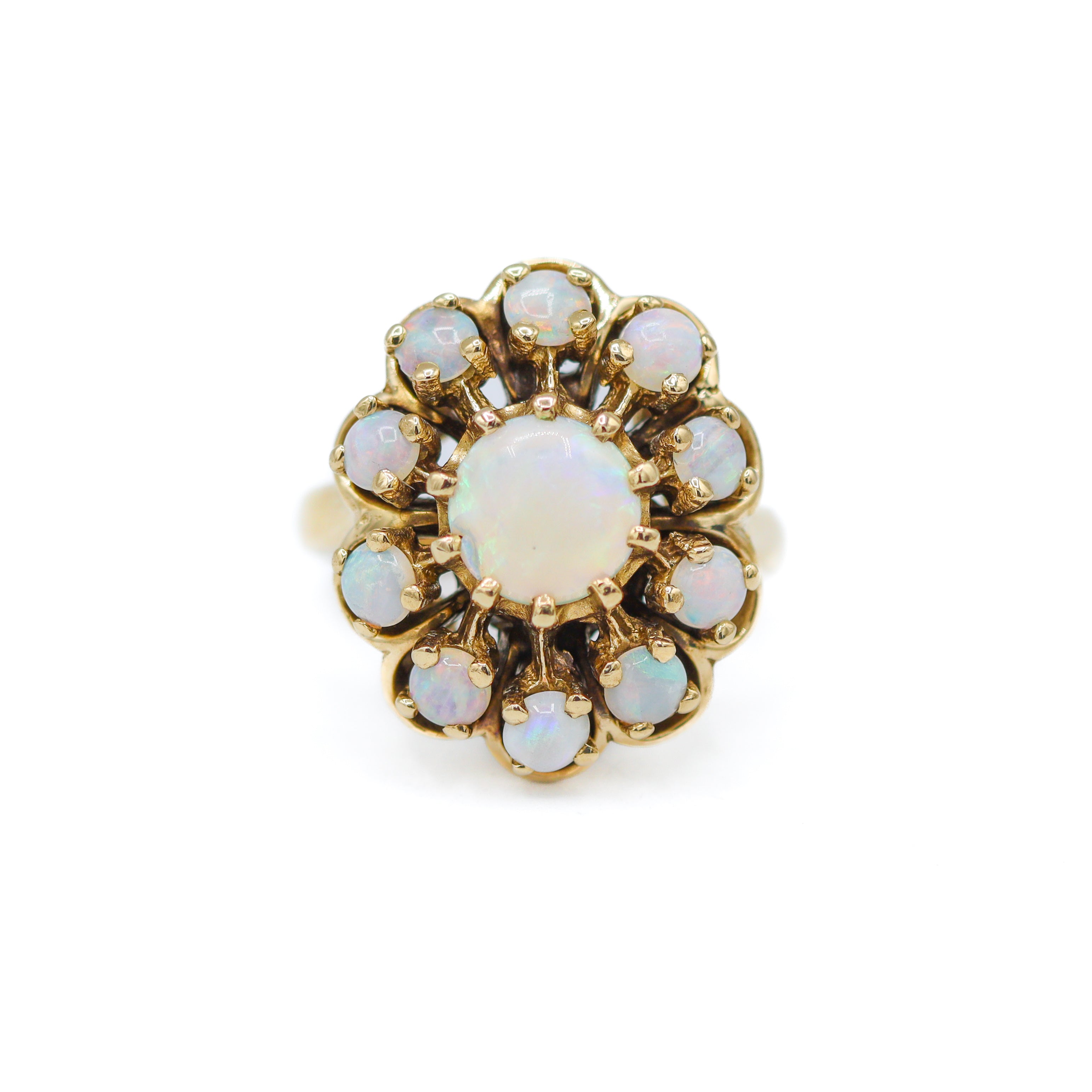 Estate Collection: 14K Yellow Gold & Opal Starburst Halo Women's Ring