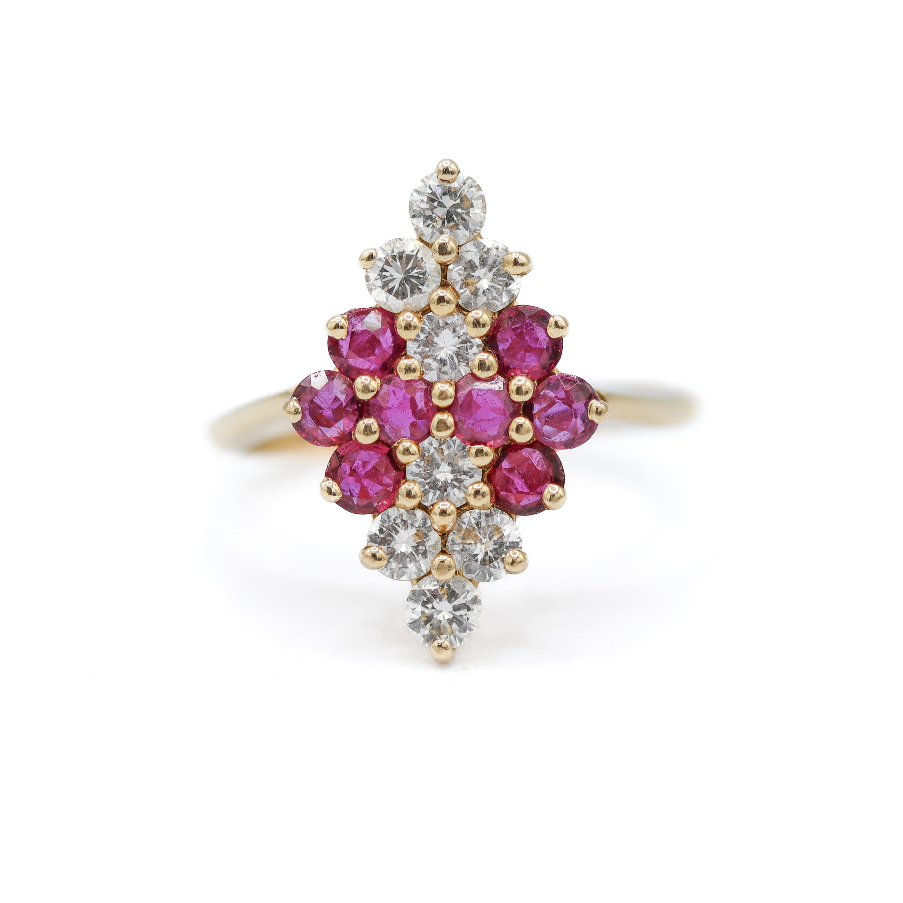 Estate Collection: 14K Yellow Gold Ruby and Diamond Cocktail Ring