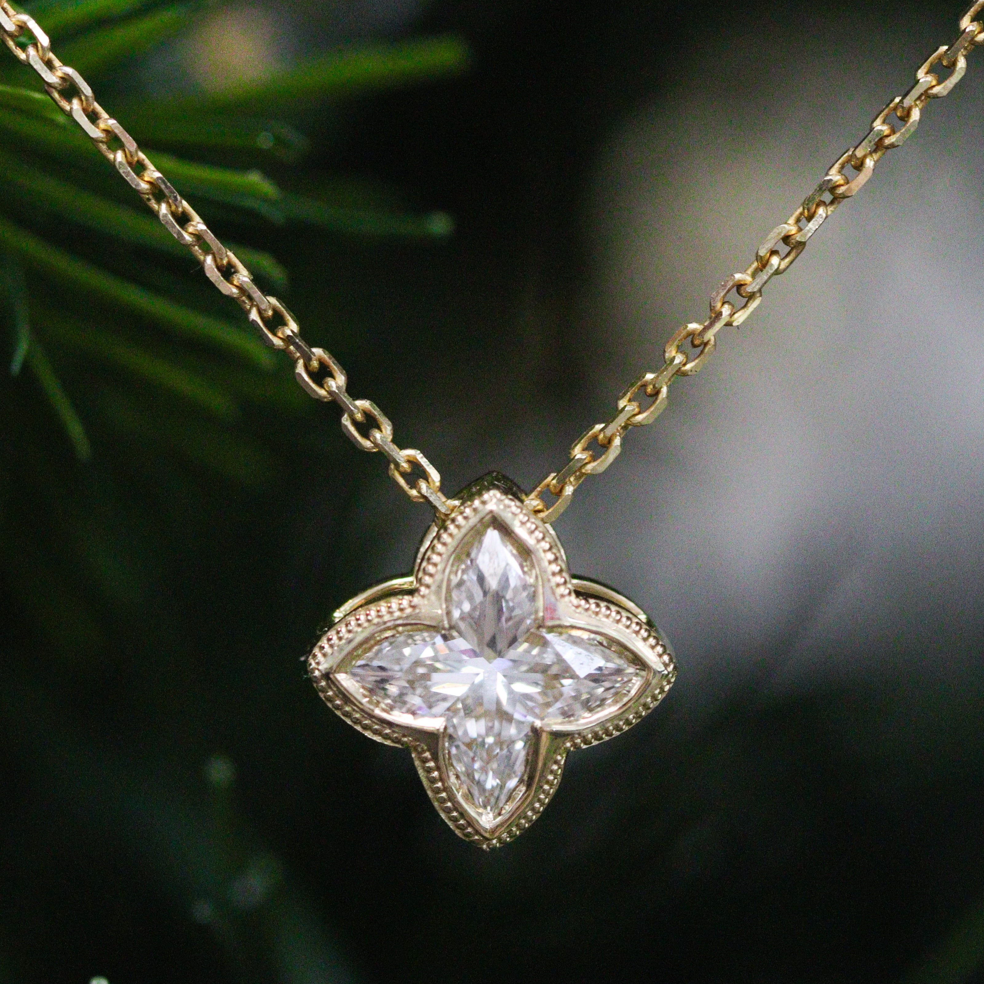 Fleur D'or — 14K Yellow Gold Certified 2.04CT. Fancy-Cut Lab-Grown Diamond Milgrain-Edge Slide Pendant Necklace