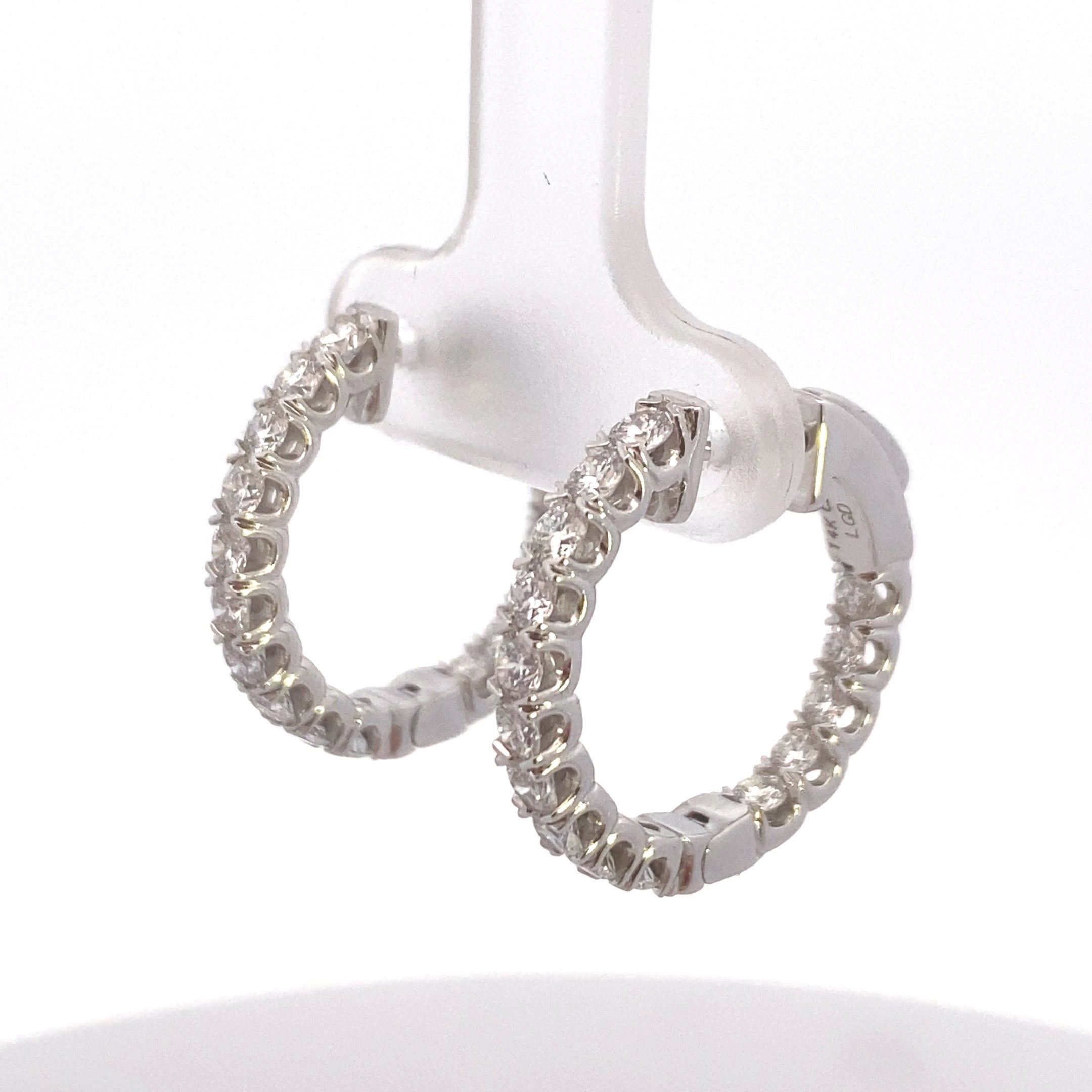 14K White Gold 1.5CTW. Lab-Grown Diamond Inside-Out Hoops