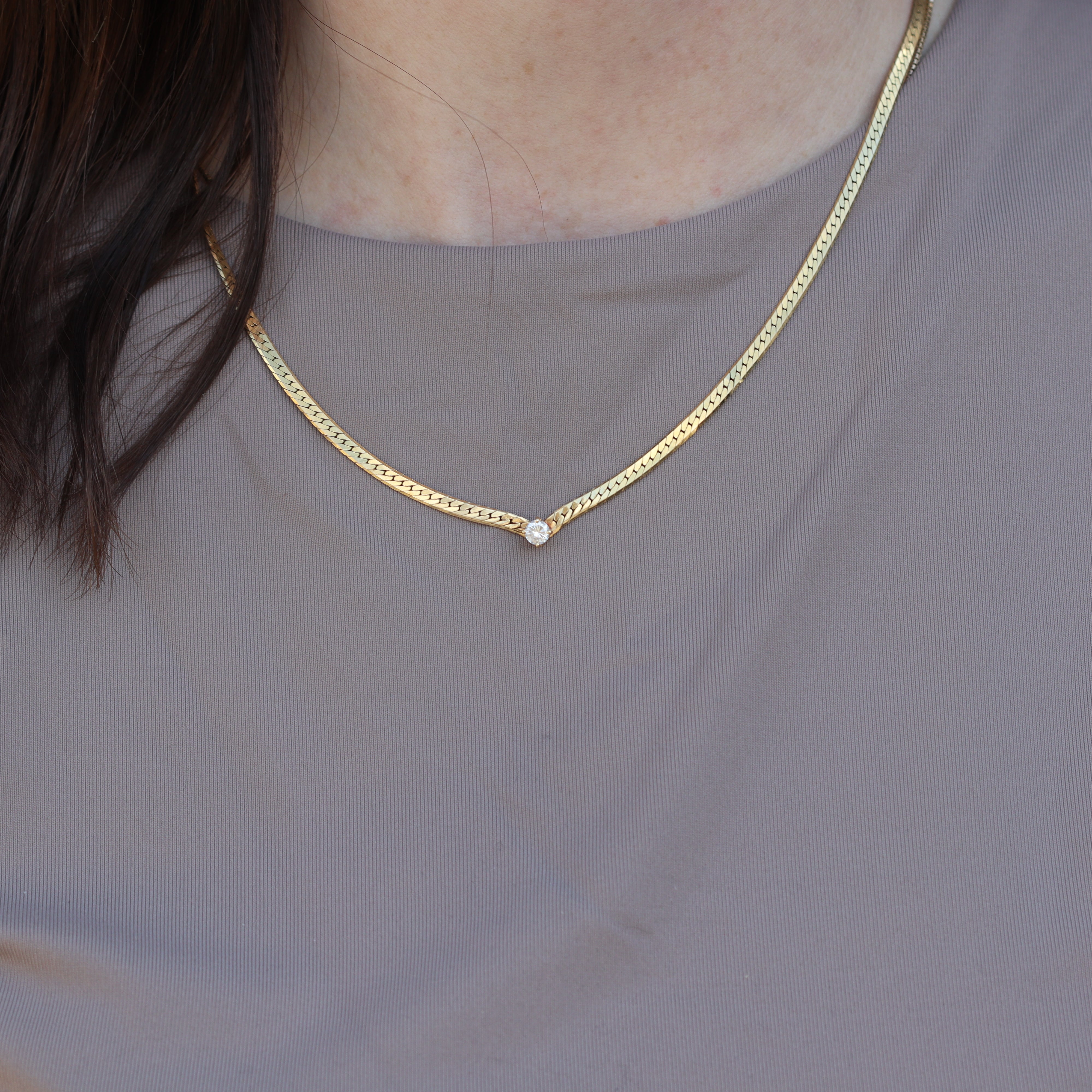 Chevron Drop Solitaire Necklace Gold necklace