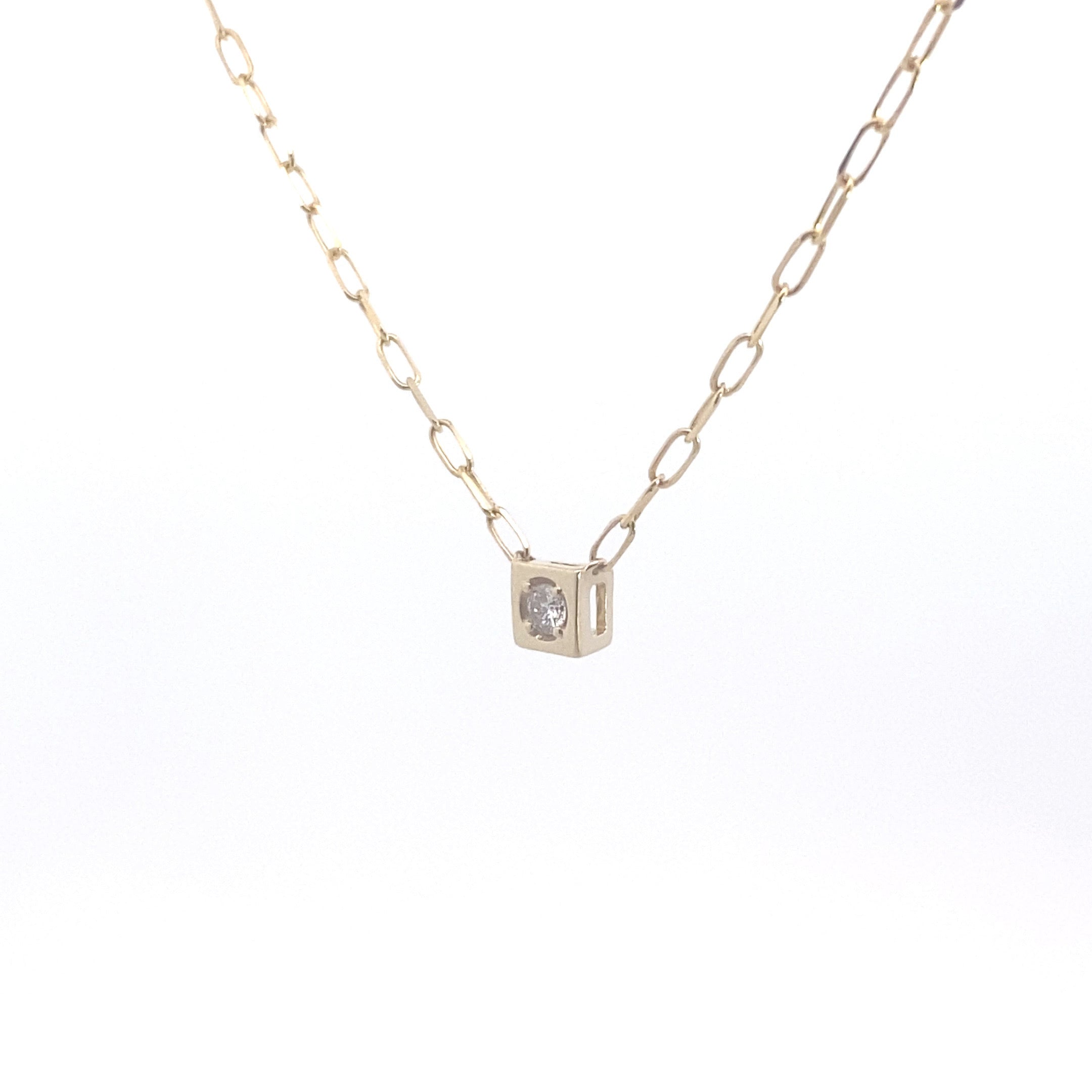 14K Yellow Gold 1/10CT. Square-Framed Diamond Solitaire Paperclip Necklace