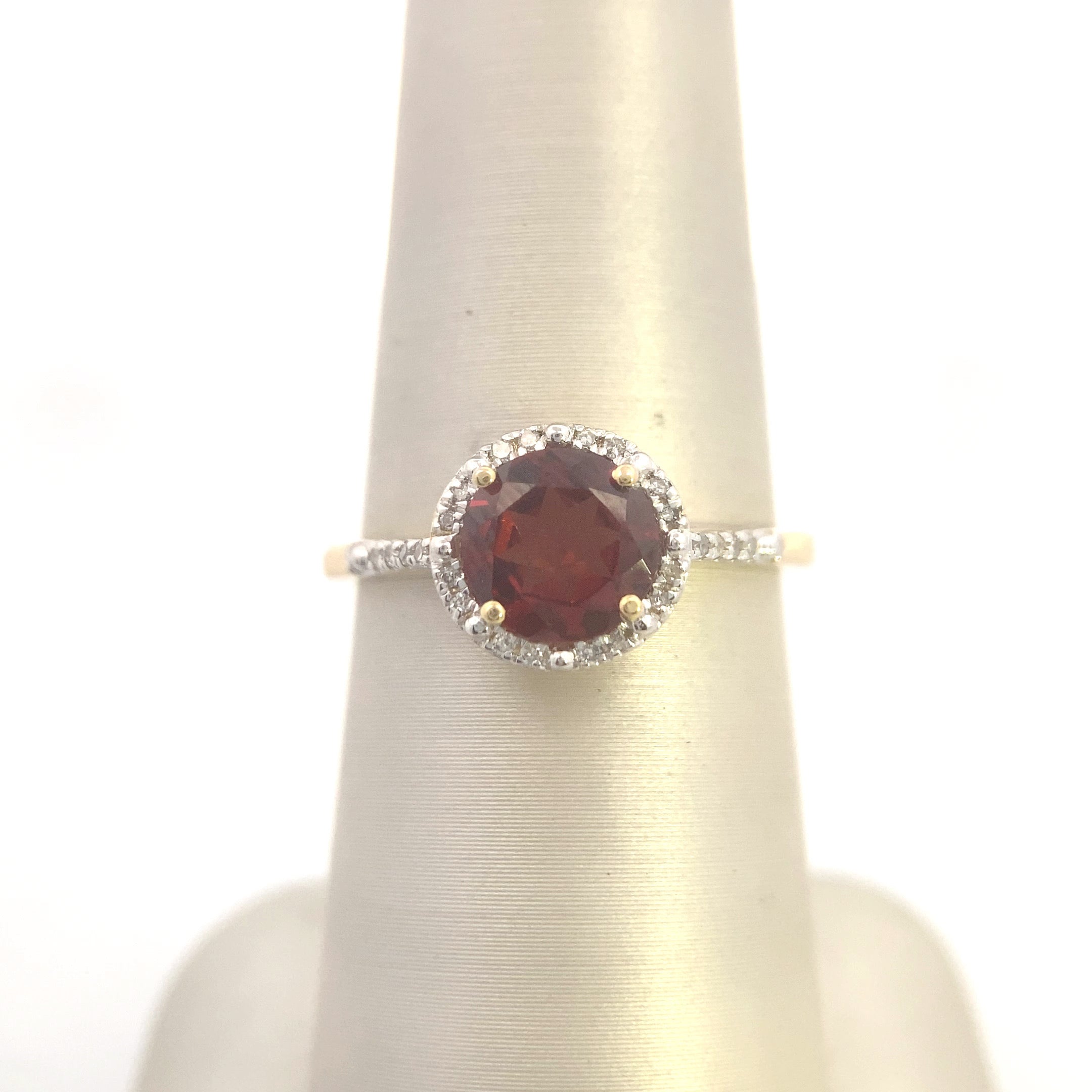 10K Yellow Gold 1-1/3CT. Garnet & 1/5CT. Diamond Halo Ring