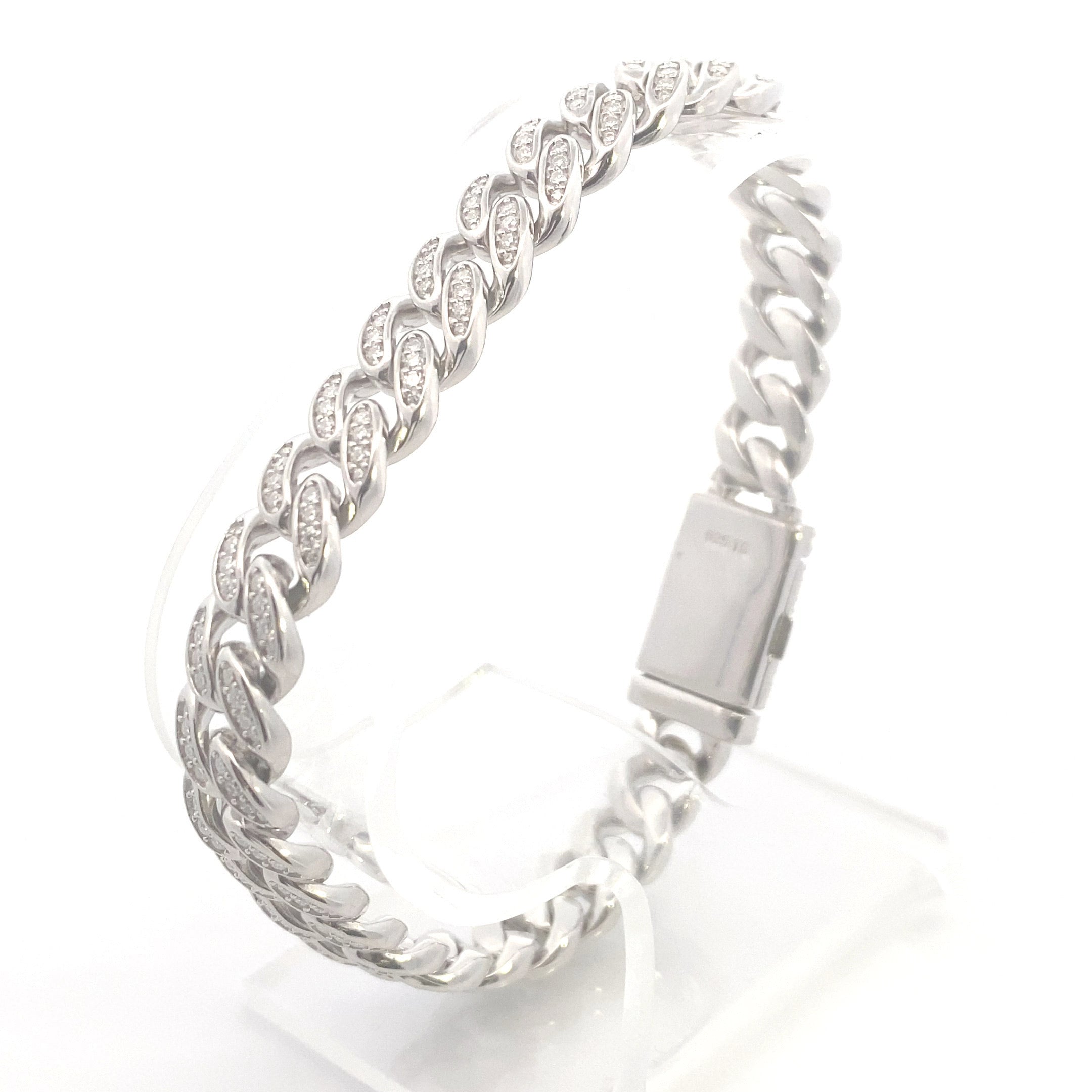 Sterling Silver Men's 12CT. Moissanite Micro-Pave Miami Cuban Link Bracelet