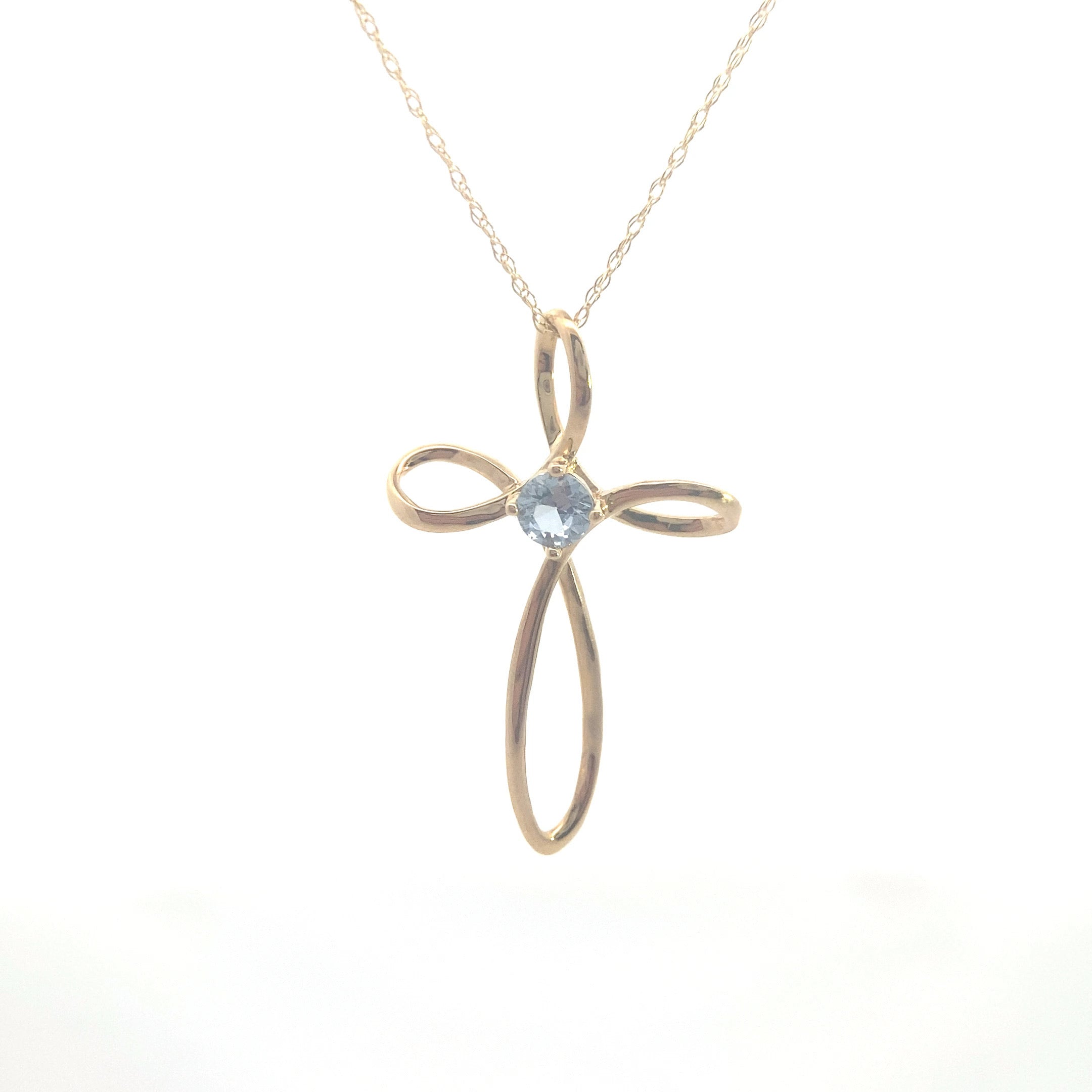 10K Yellow Gold 1/4CT. Created-Aquamarine Cross Pendant