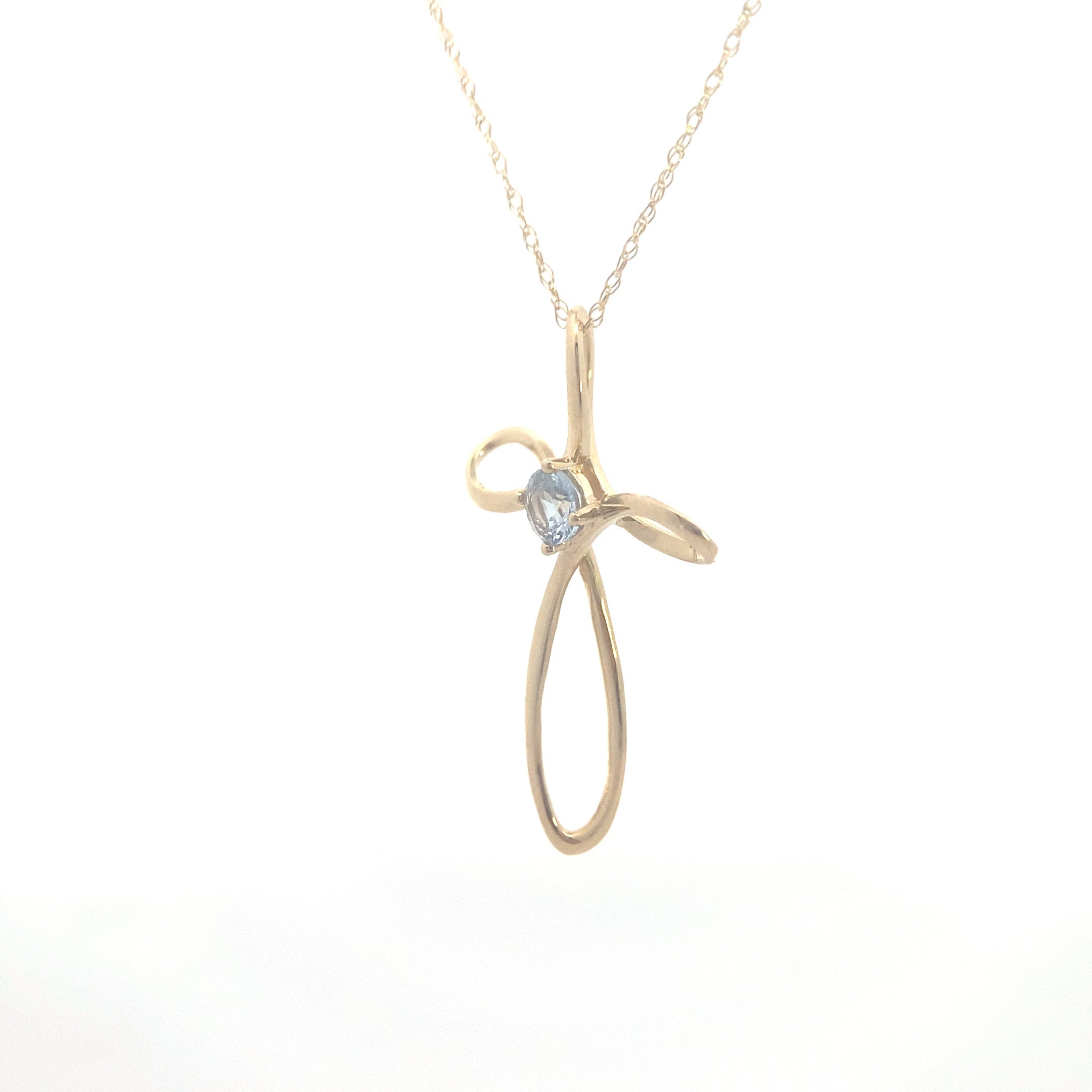 10K Yellow Gold 1/4CT. Created-Aquamarine Cross Pendant
