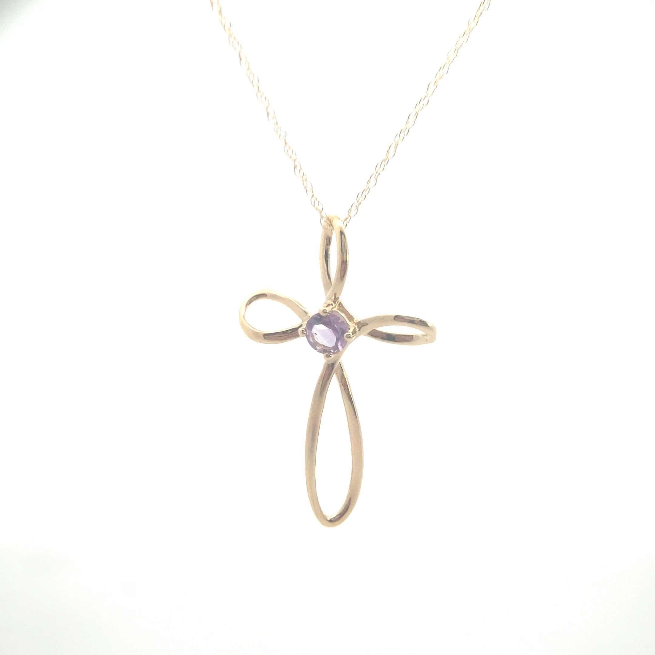 10K Yellow Gold 1/4CT. Pink Amethyst Cross Pendant