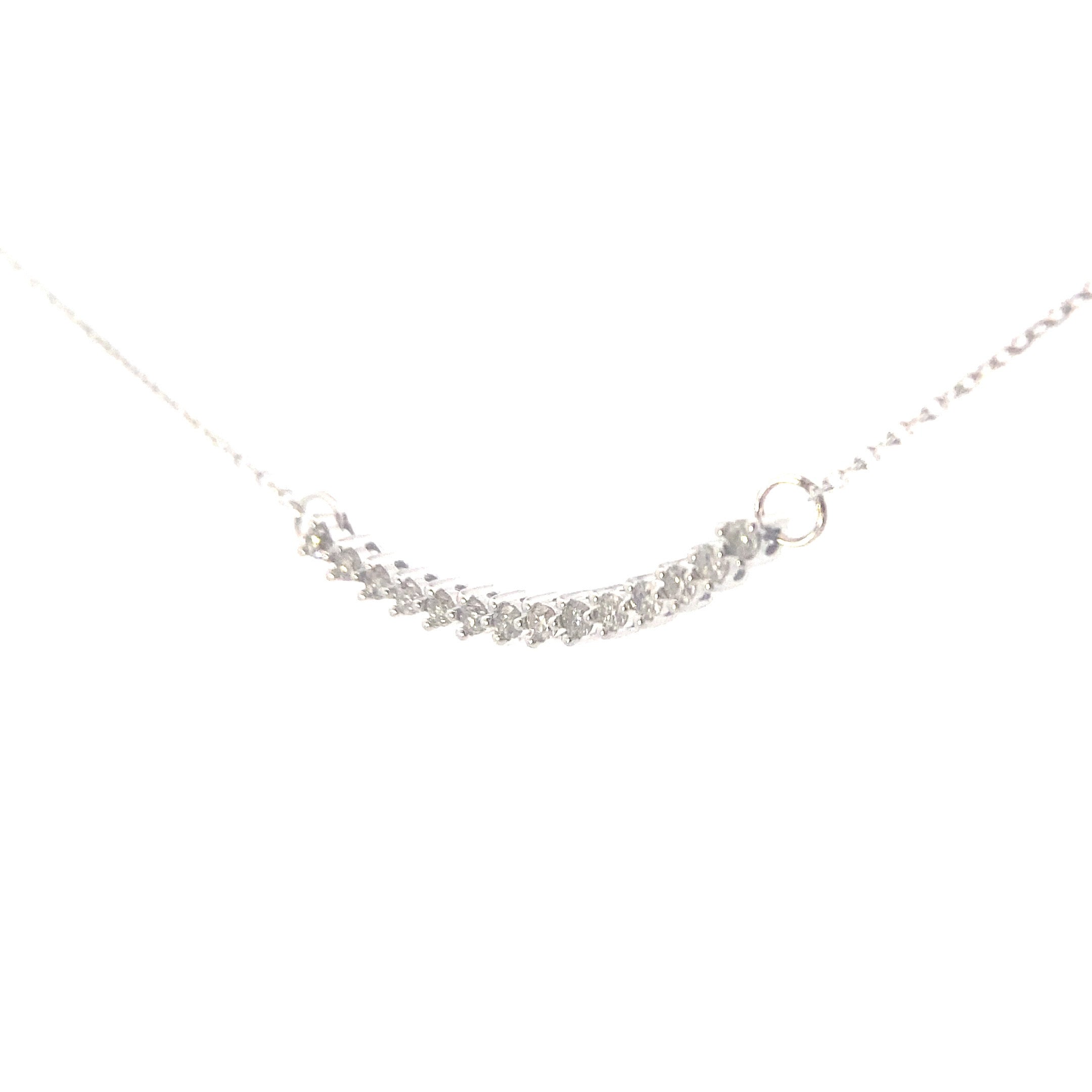 10K White Gold 1/3CT. Curved Diamond Bar Necklace