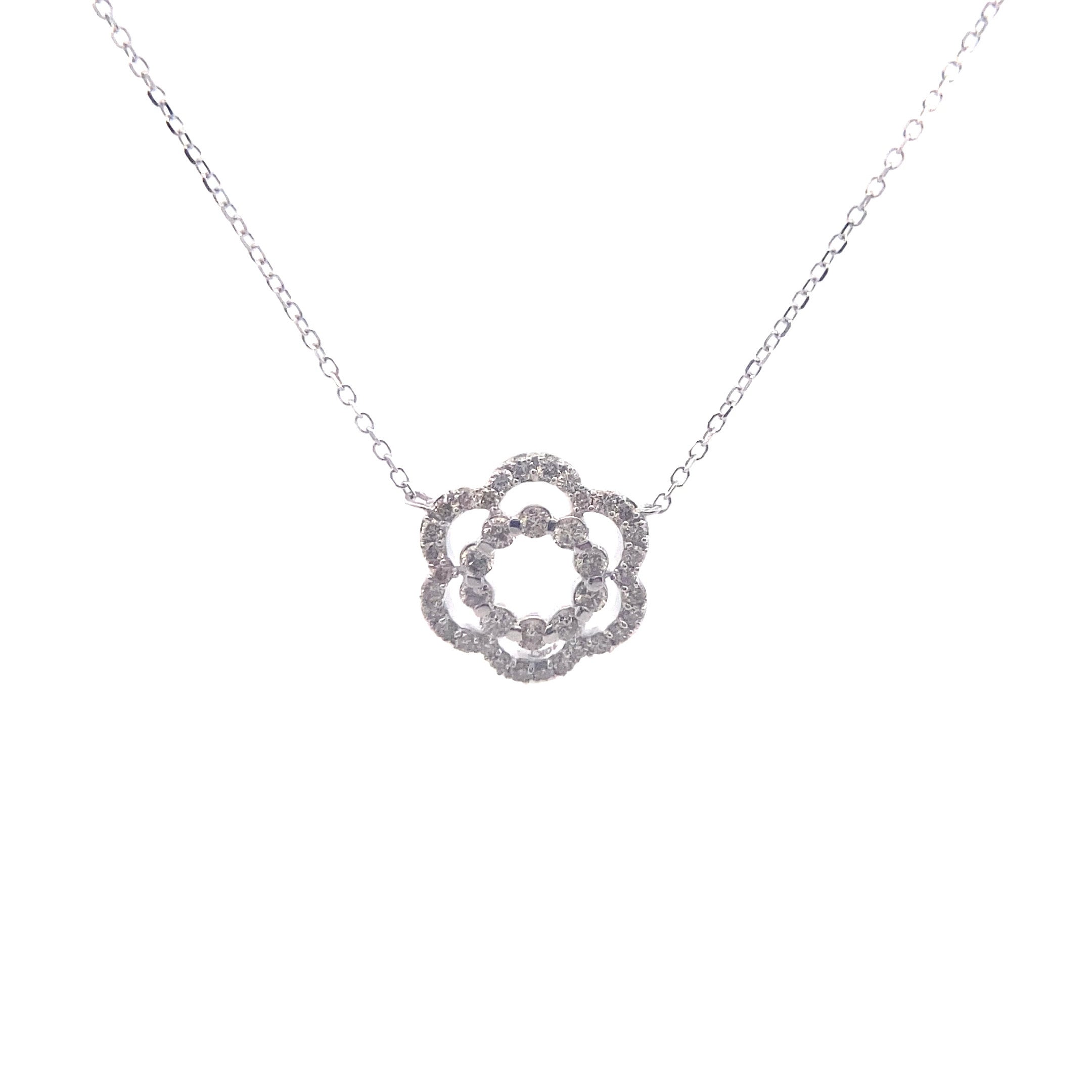 10K White Gold 1/3CT. Diamond Double-Halo Negative Space Circle Necklace