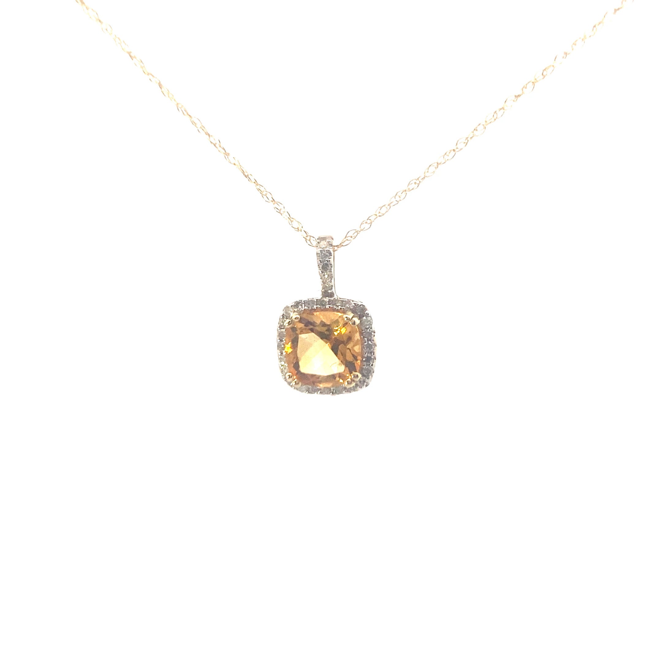 10K Yellow Gold 1/10CT. Diamond Halo & 1CT. Cushion-Cut Citrine Pendant