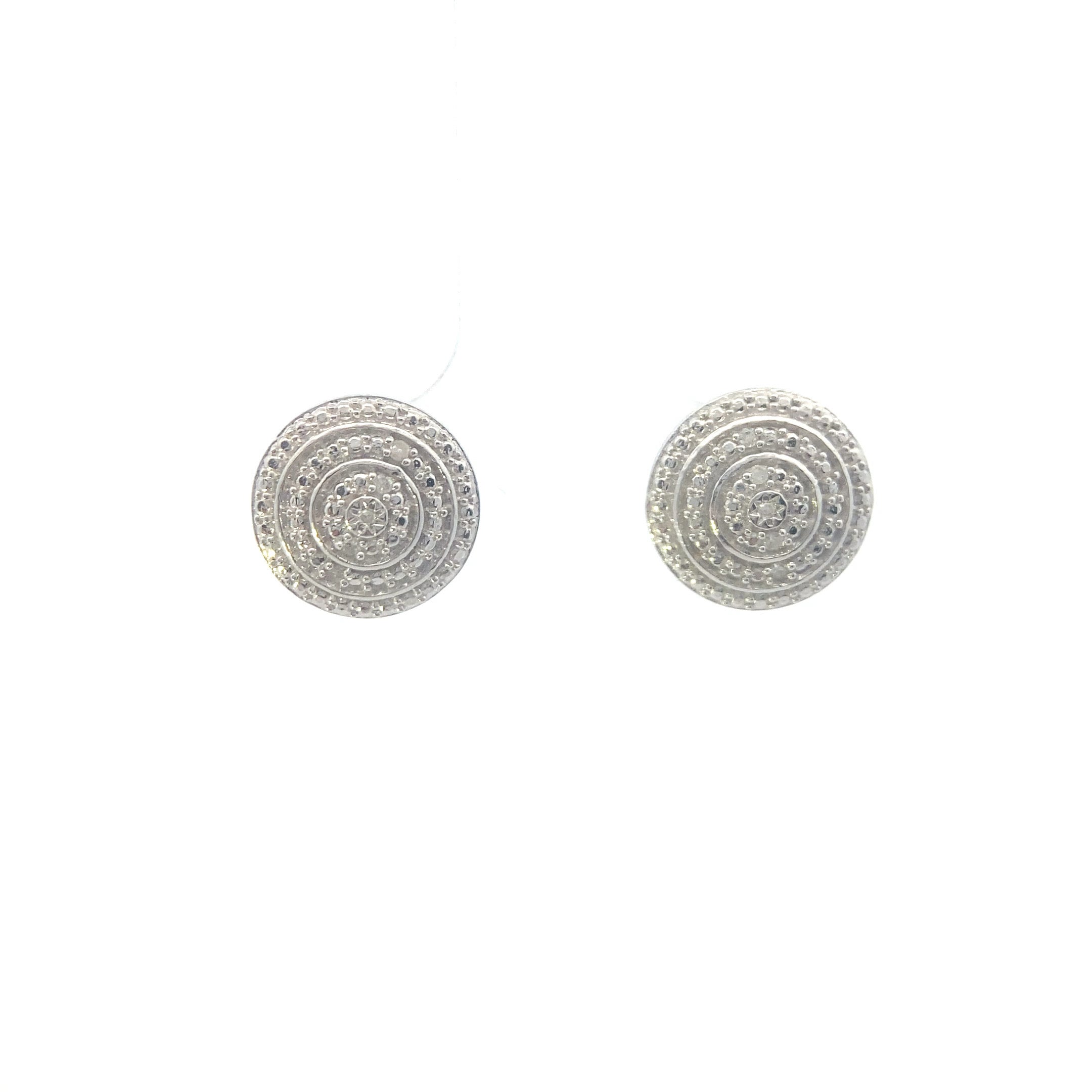 Sterling Silver 1/20CT. Diamond Accented Cluster Halo Beaded Frame Stud Earrings