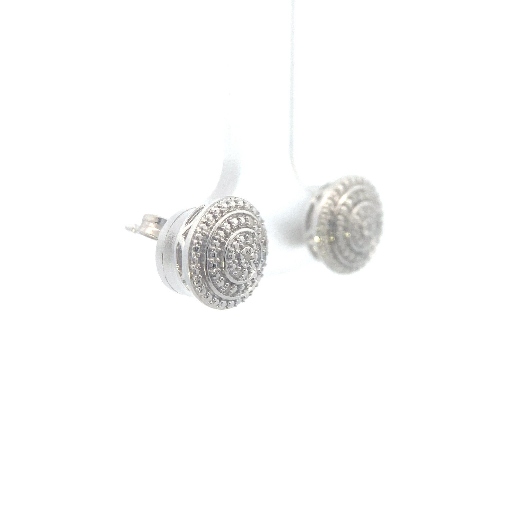 Sterling Silver 1/20CT. Diamond Accented Cluster Halo Beaded Frame Stud Earrings