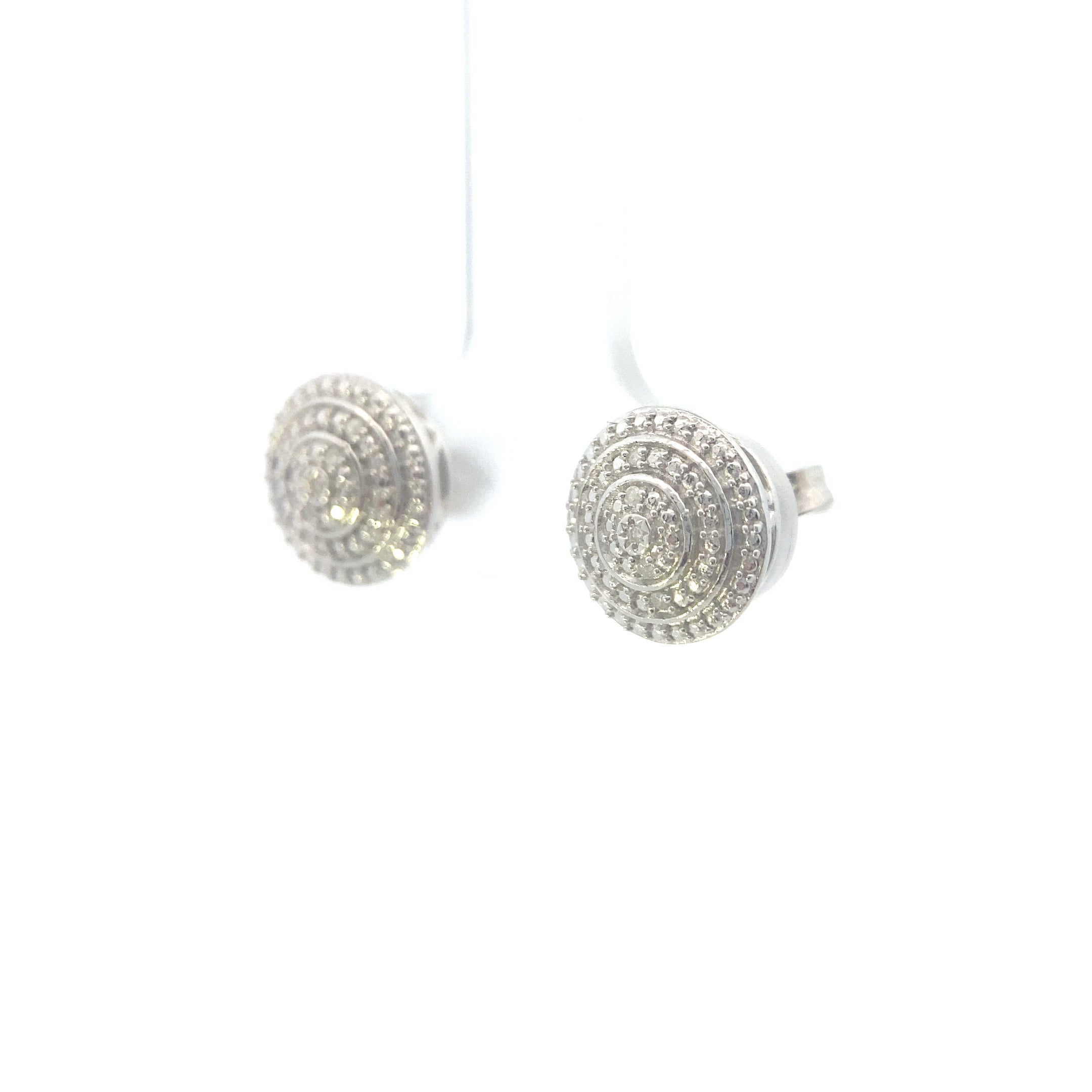 Sterling Silver 1/20CT. Diamond Accented Cluster Halo Beaded Frame Stud Earrings