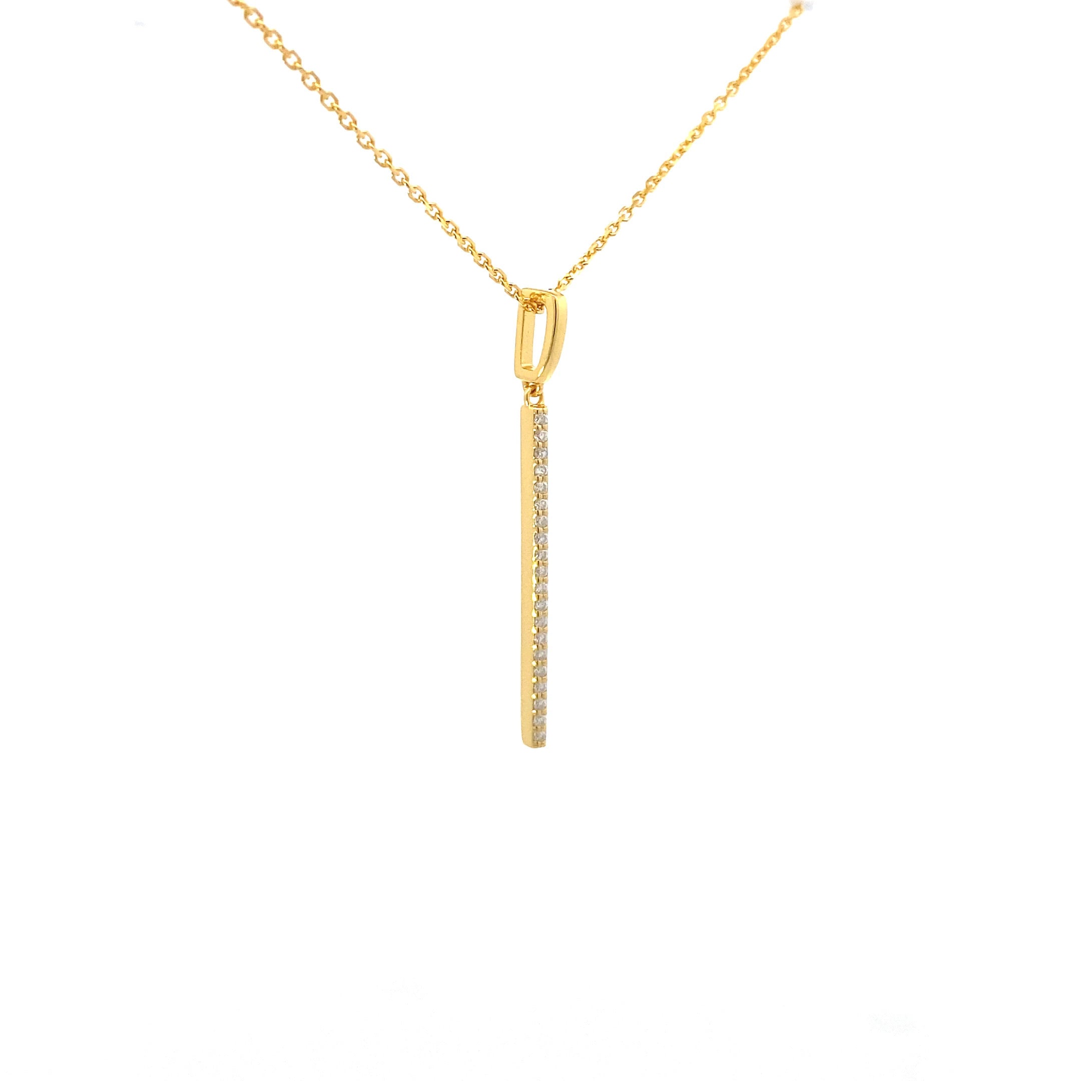 Yellow Gold-Plated Vertical Moissanite Bar Pendant Necklace