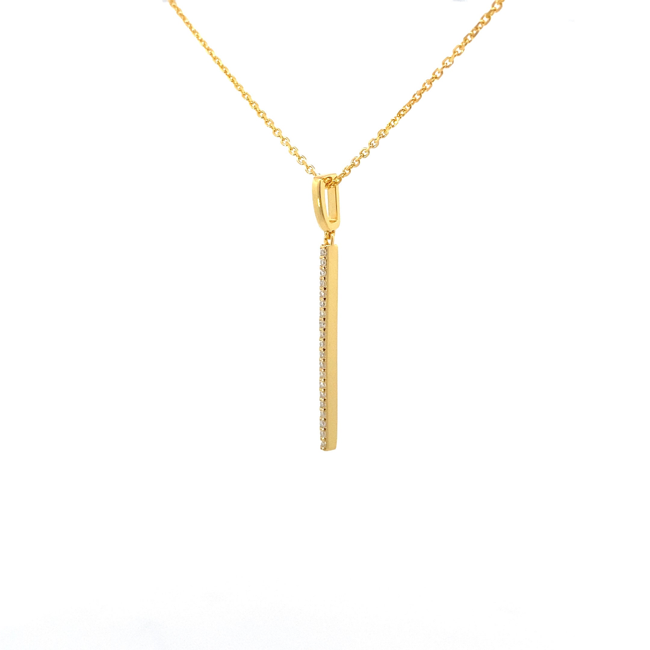 Yellow Gold-Plated Vertical Moissanite Bar Pendant Necklace