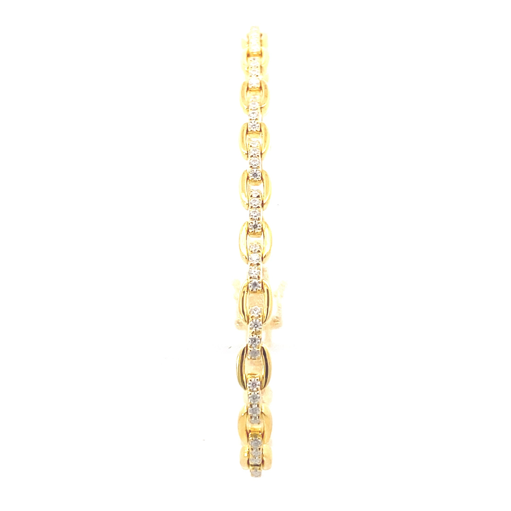 Yellow Gold-Plated Moissanite Encrusted Link Bracelet