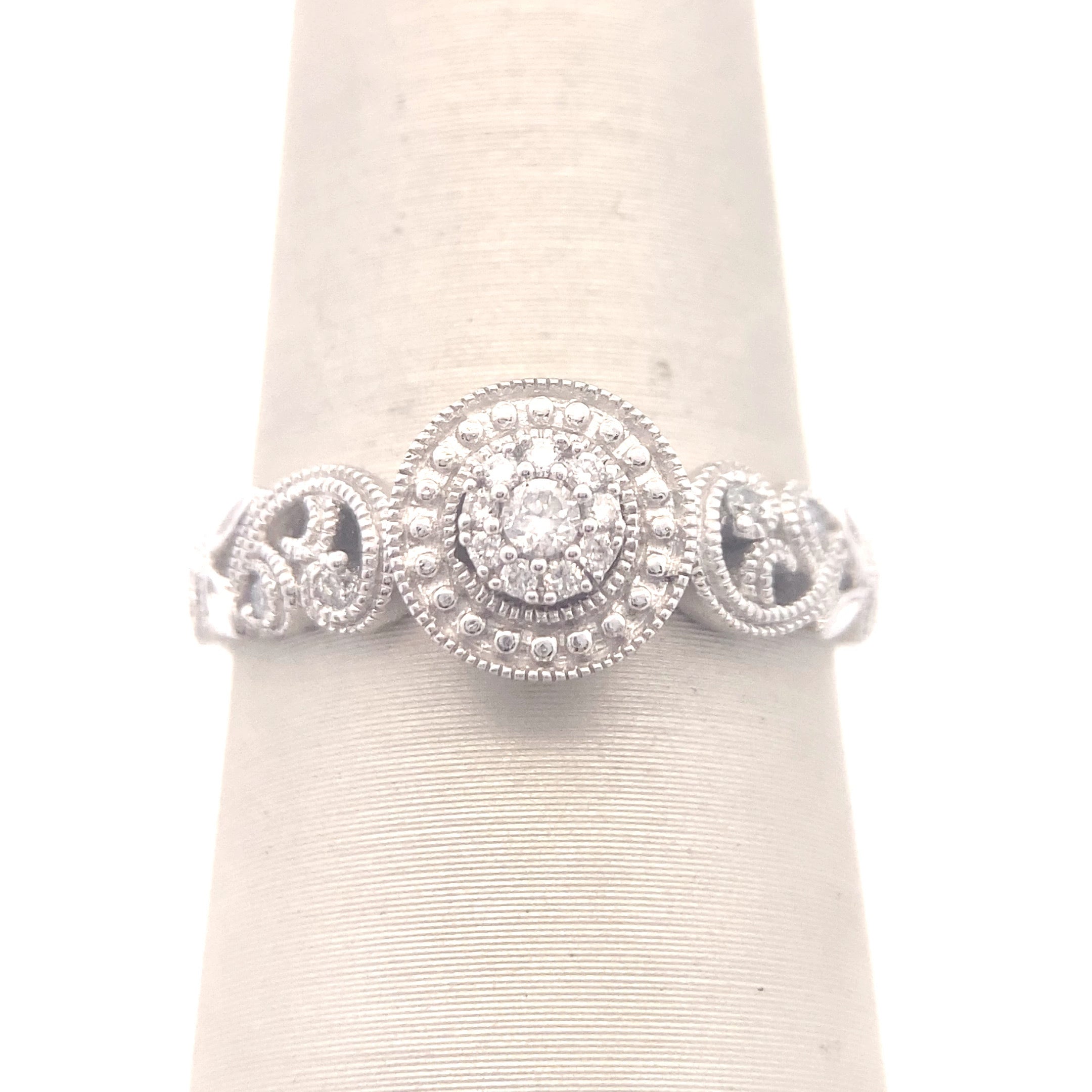 10K White Gold 1/6CT. Vintage-Inspired Diamond Double-Halo Engagement Ring