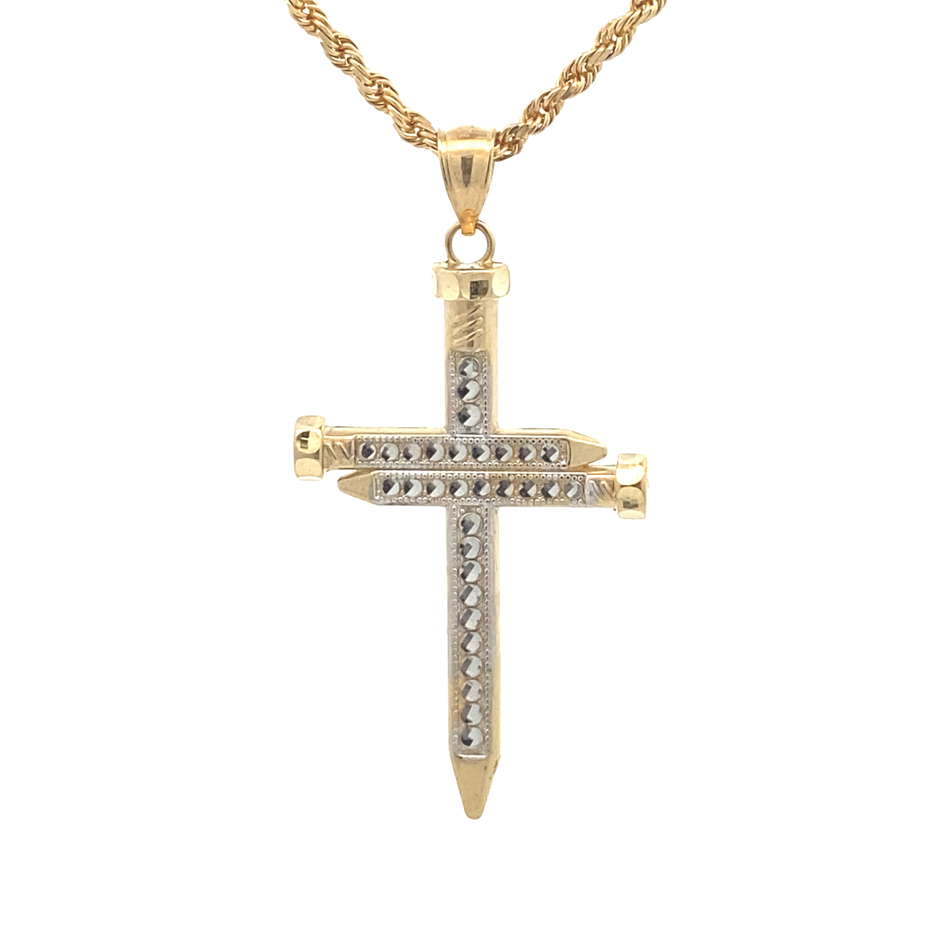 Nail Design Cross Pendant hanging on chain - Front View