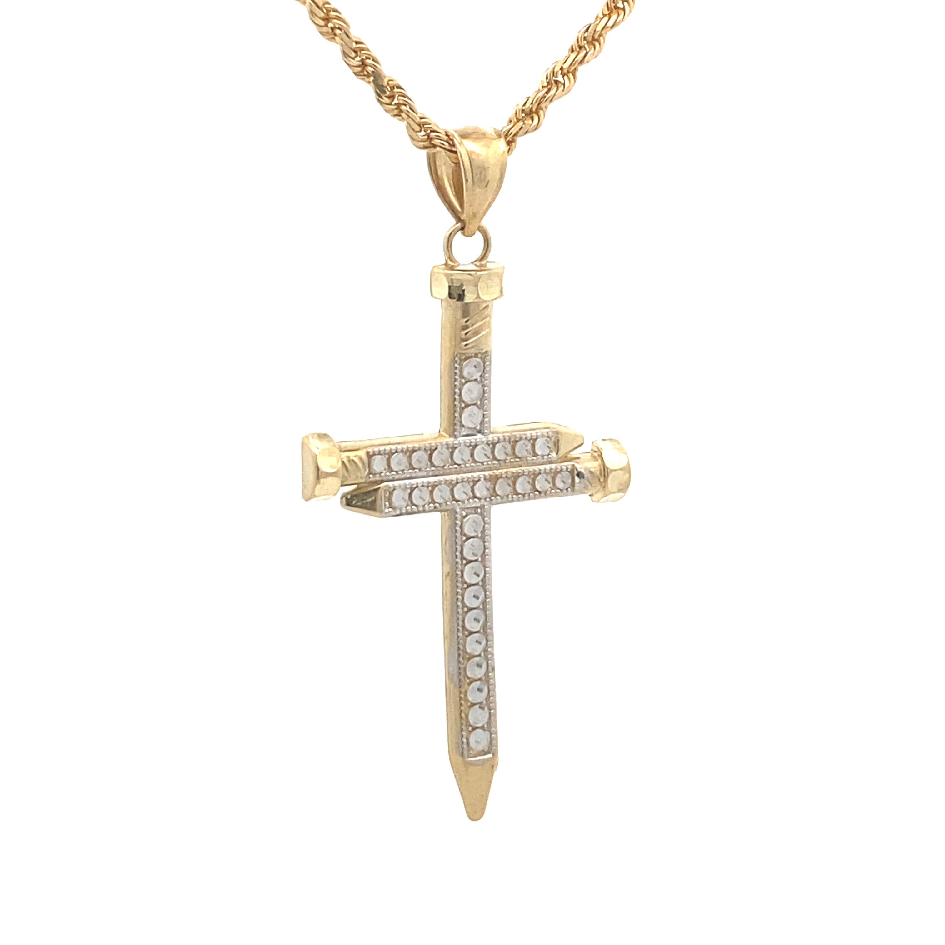 Nail Design Cross Pendant hanging on chain - Right View