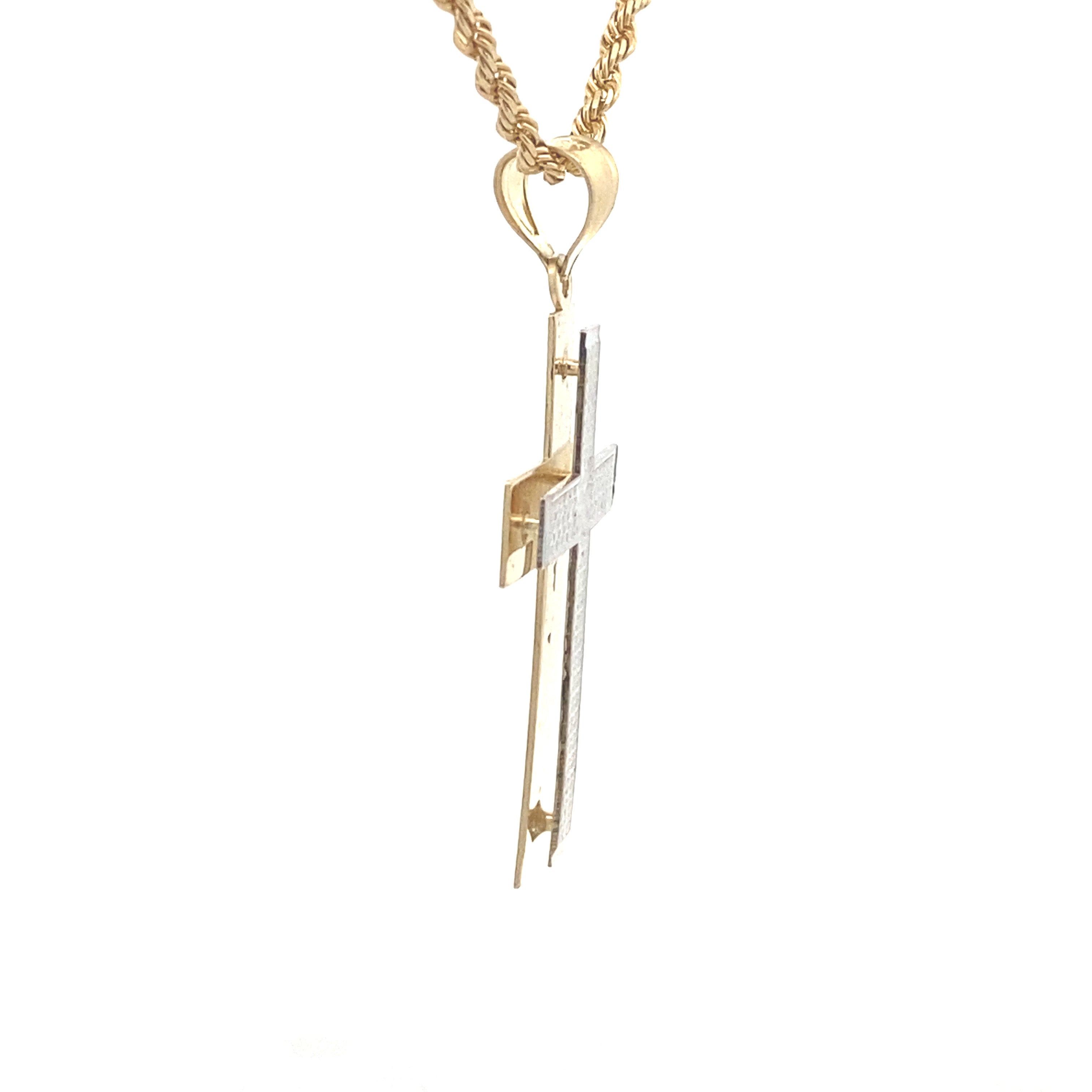 10K Two-Tone Gold Diamond Cut Cross Pendant Without Chain