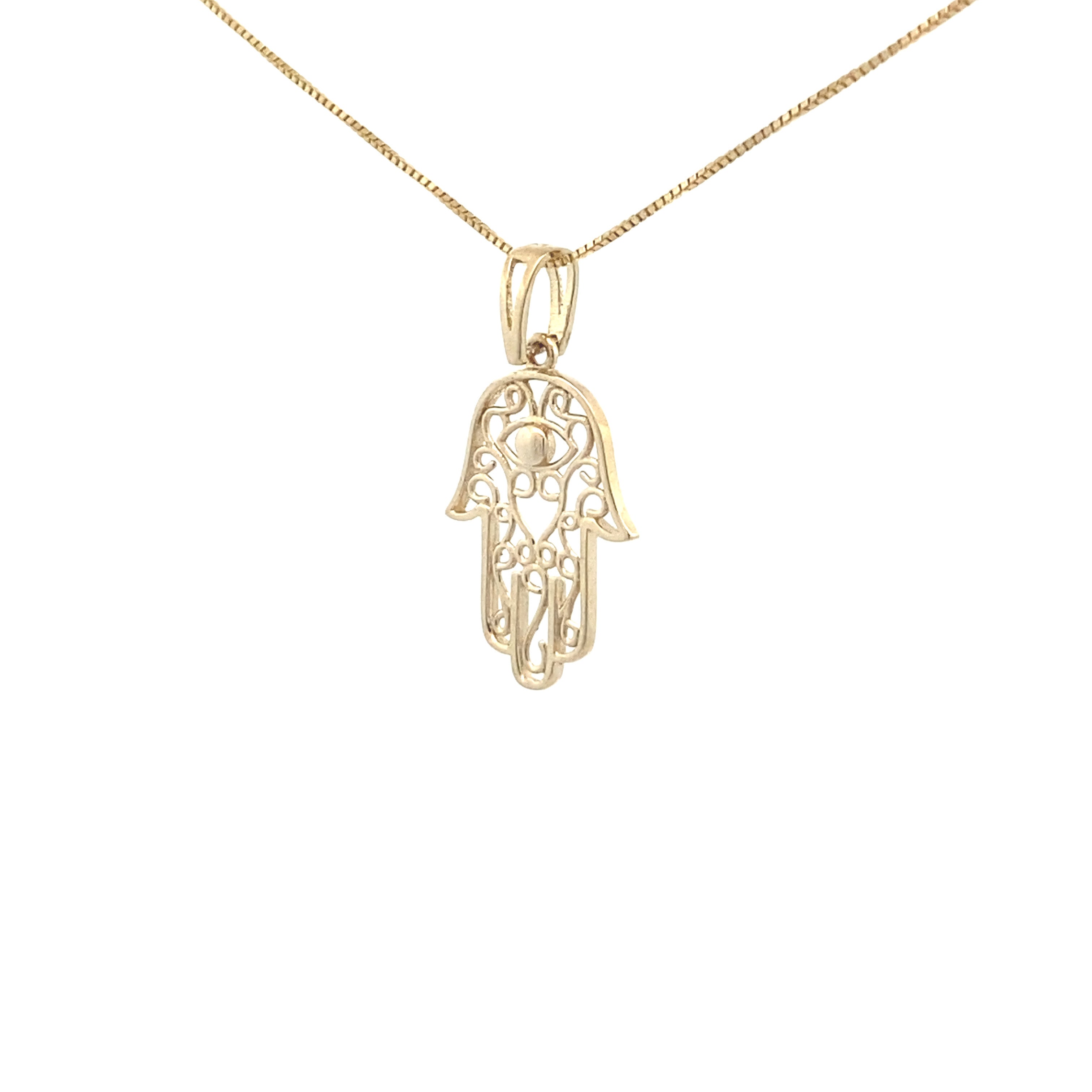 10K Yellow Gold Hamsa Hand Pendant Necklace