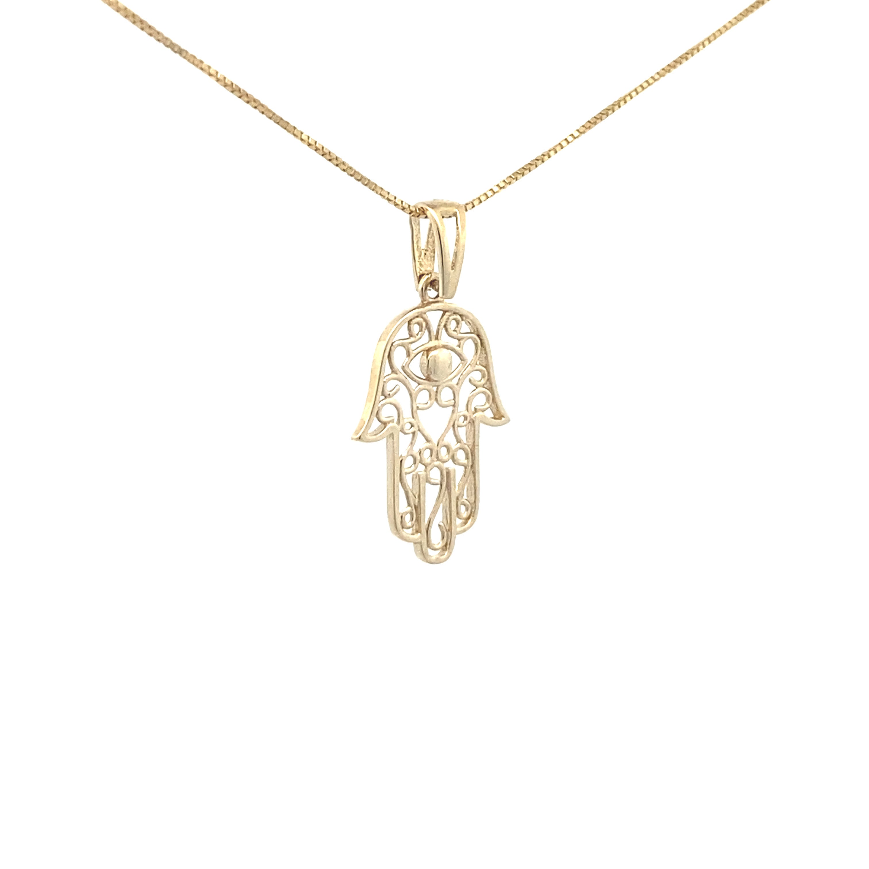 10K Yellow Gold Hamsa Hand Pendant Necklace