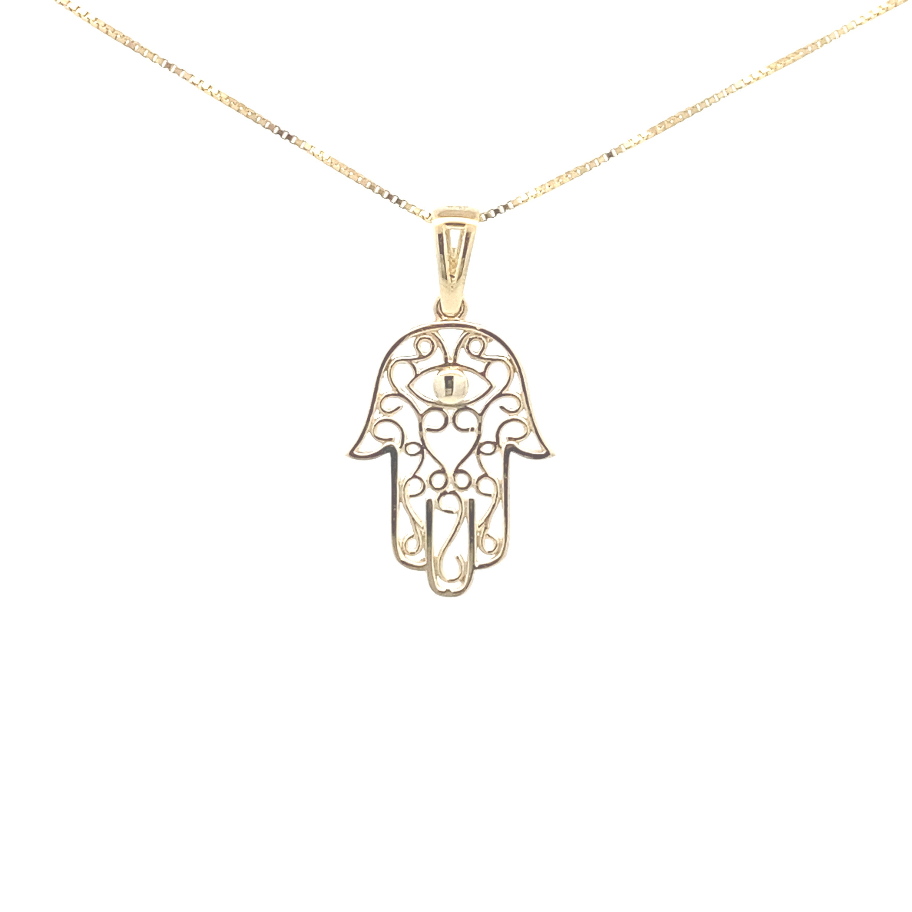 10K Yellow Gold Hamsa Hand Pendant Necklace
