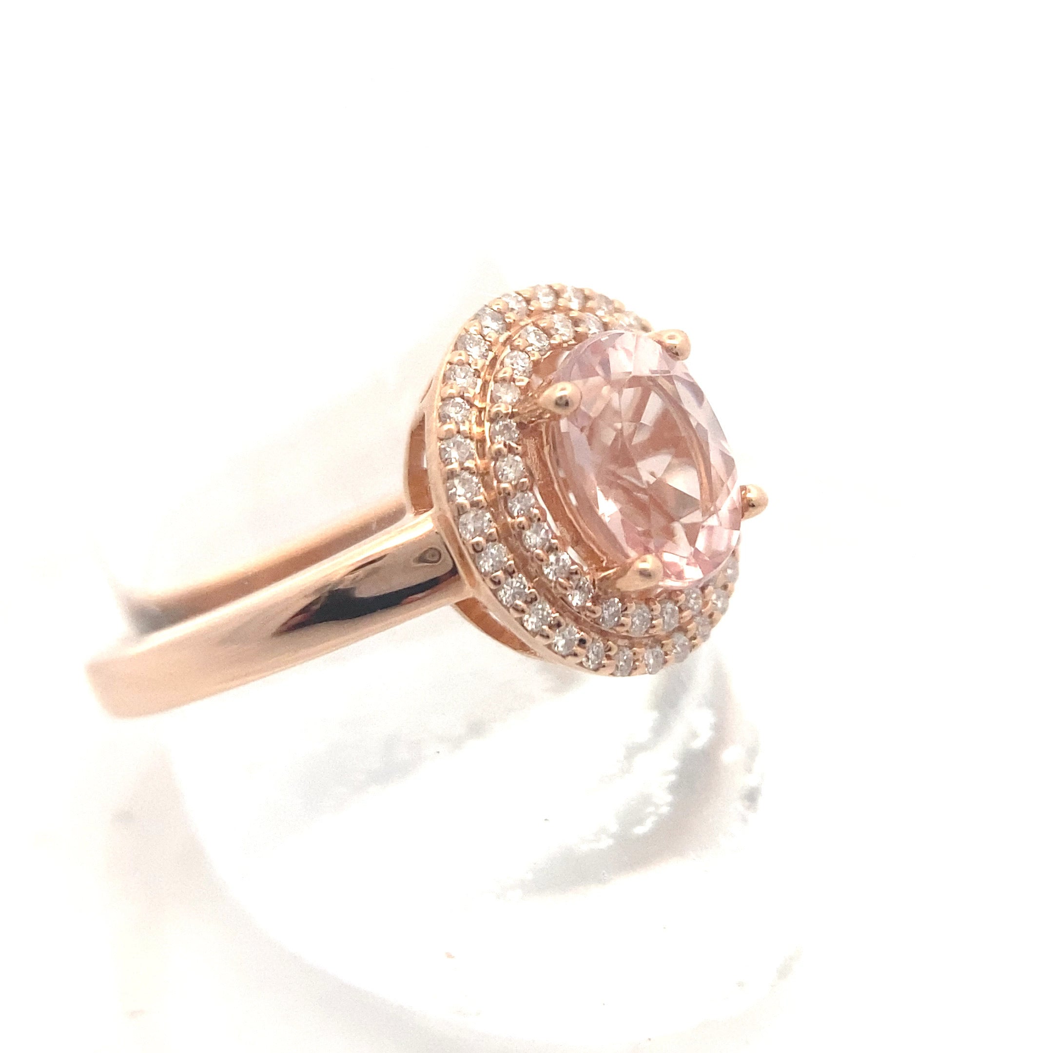14K Rose Gold 1CT. Morganite & 1/4CT. Diamond Double-Halo Engagement Ring