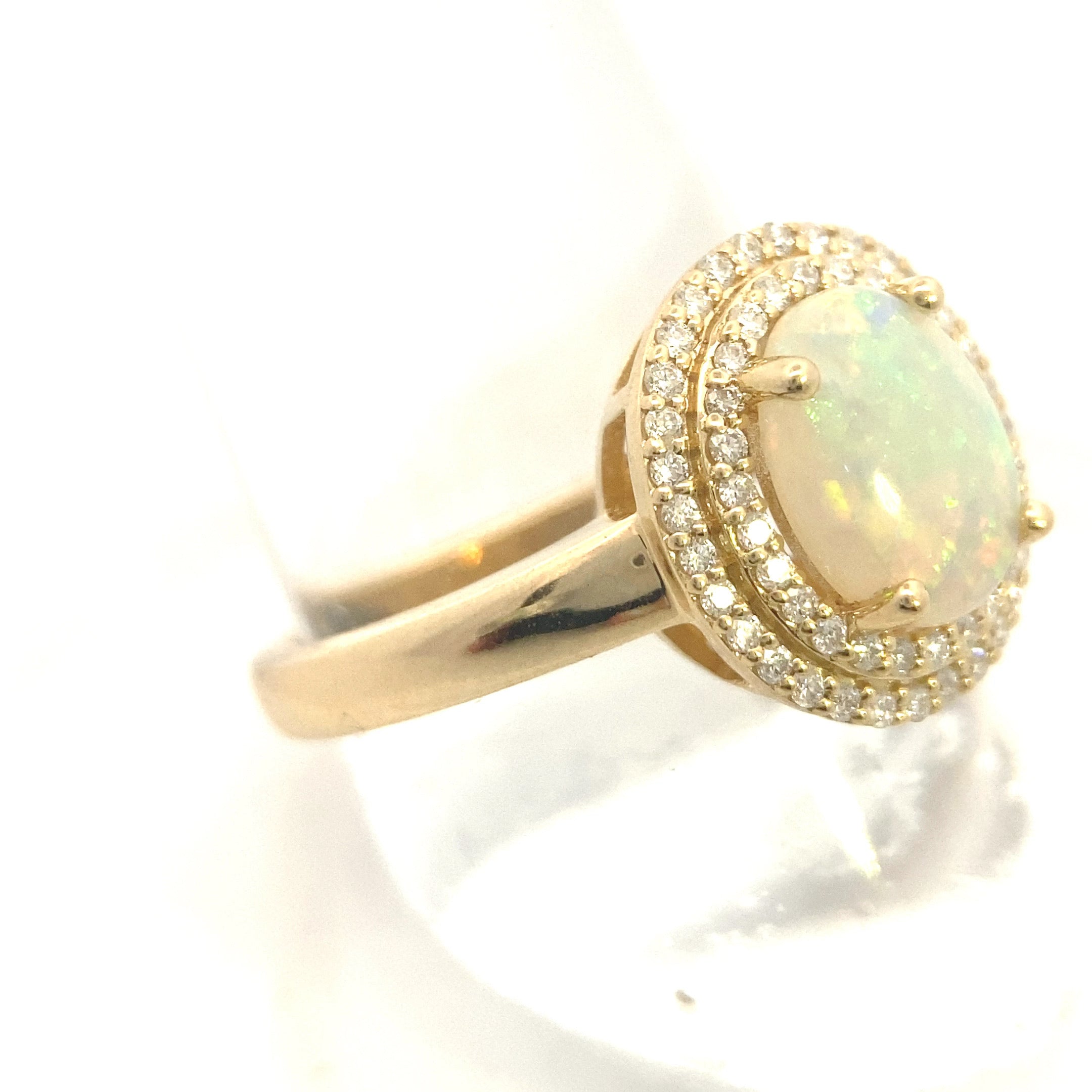14K Yellow Gold 1CT. Opal & 1/4CT. Diamond Double-Halo Engagement Ring