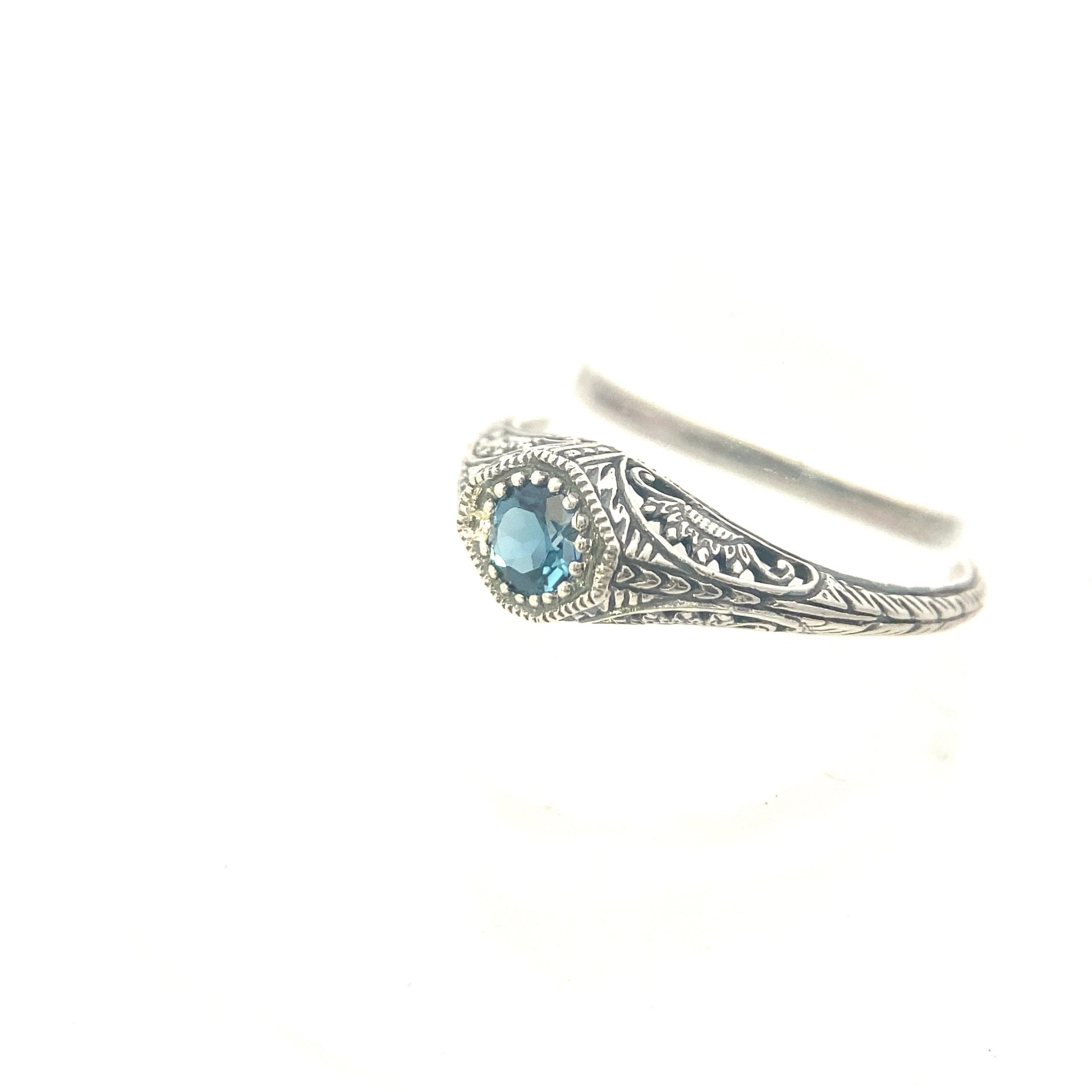 Sterling Silver 3/8CT. London Blue Topaz Vintage-Inspired Art-Deco Filigree Ring