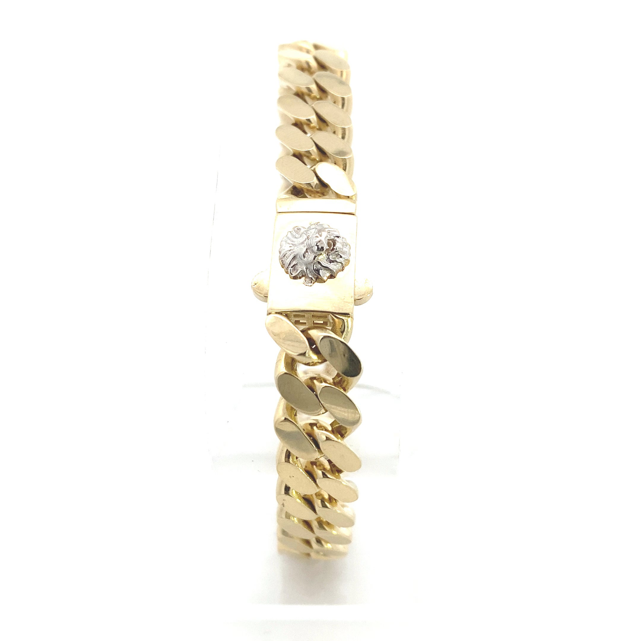 10K Yellow Gold Hollow 11MM Curb-Link 8-3/4" Men's Bracelet with Lion's Head Clasp