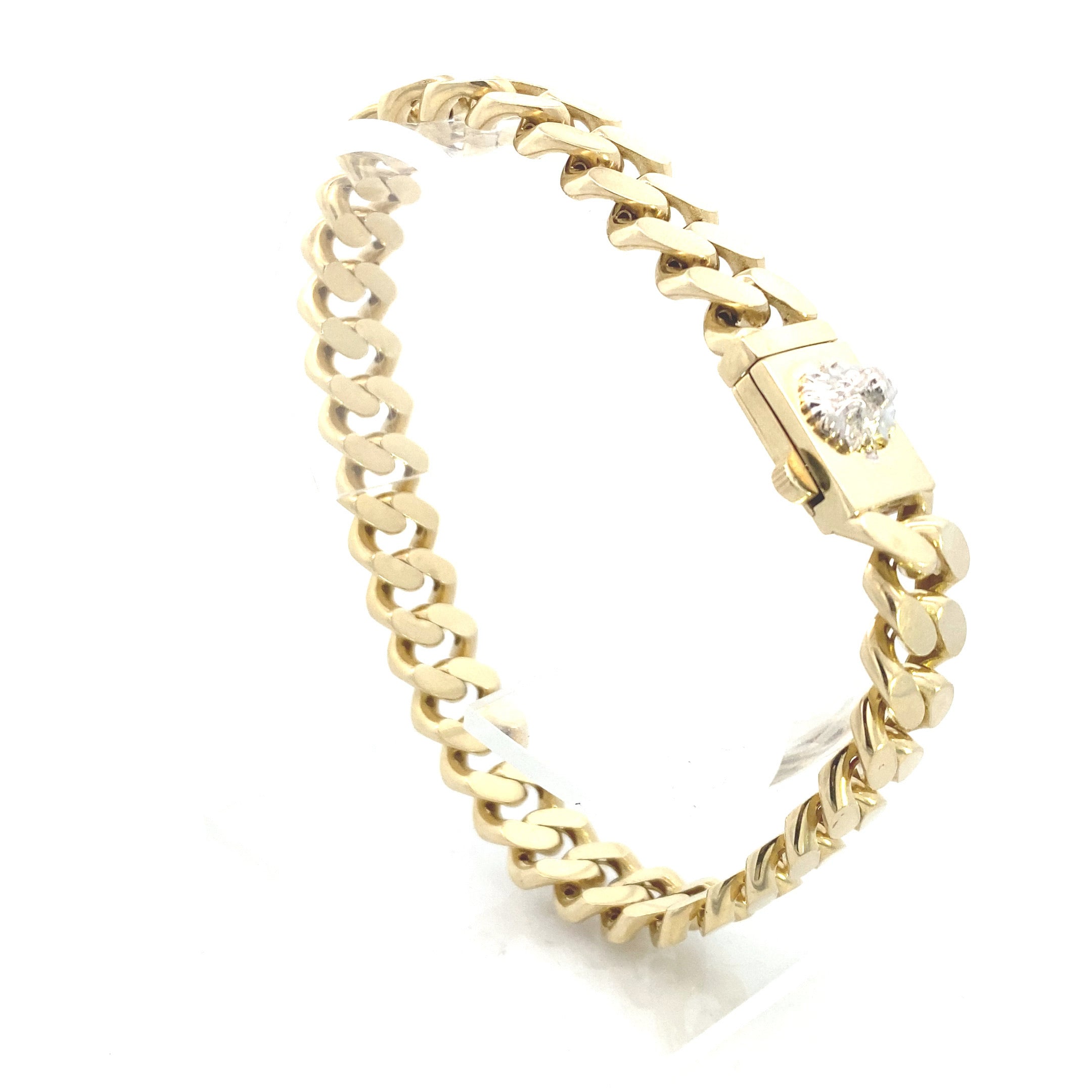 10K Yellow Gold Hollow 11MM Curb-Link 8-3/4" Men's Bracelet with Lion's Head Clasp