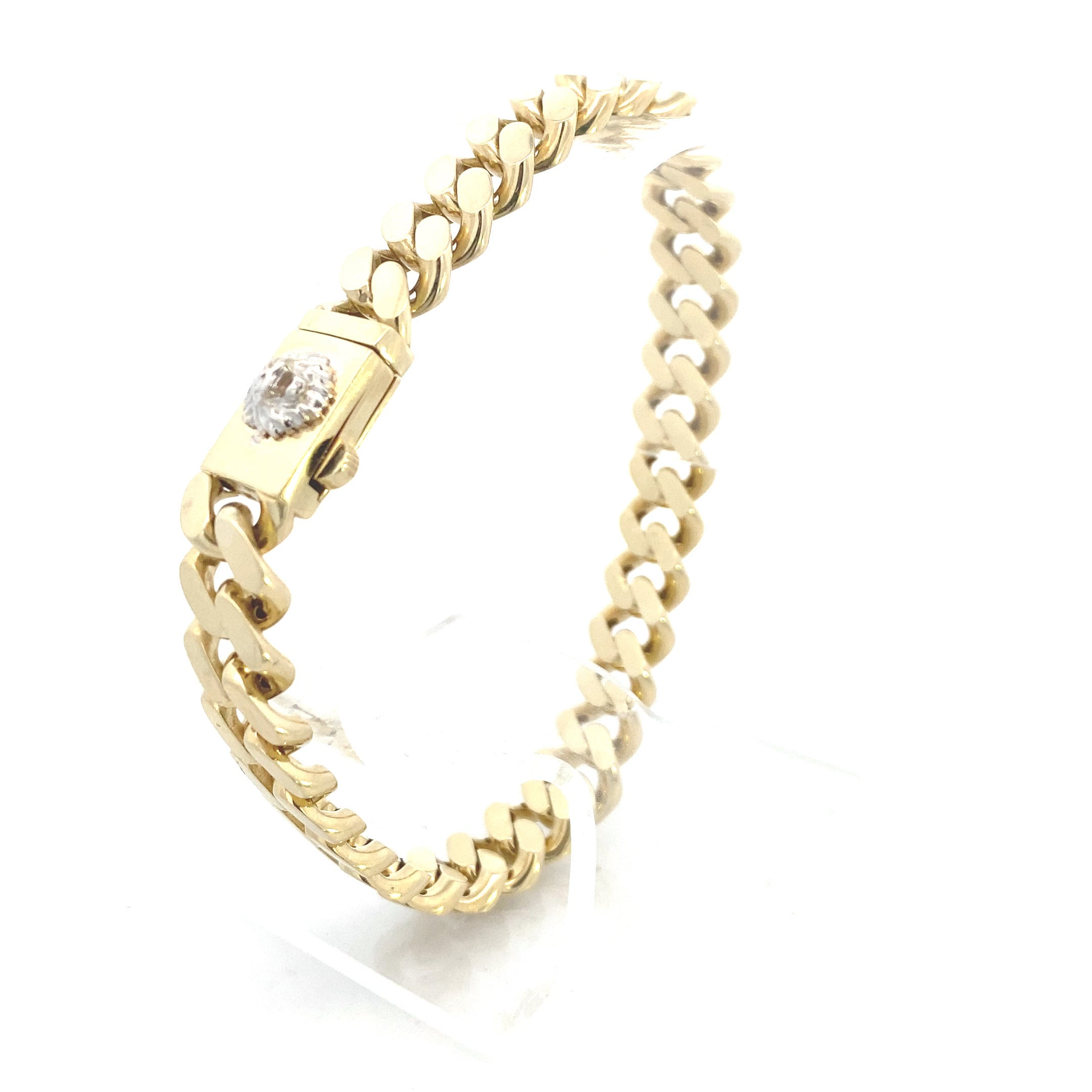 10K Yellow Gold Hollow 11MM Curb-Link 8-3/4" Men's Bracelet with Lion's Head Clasp