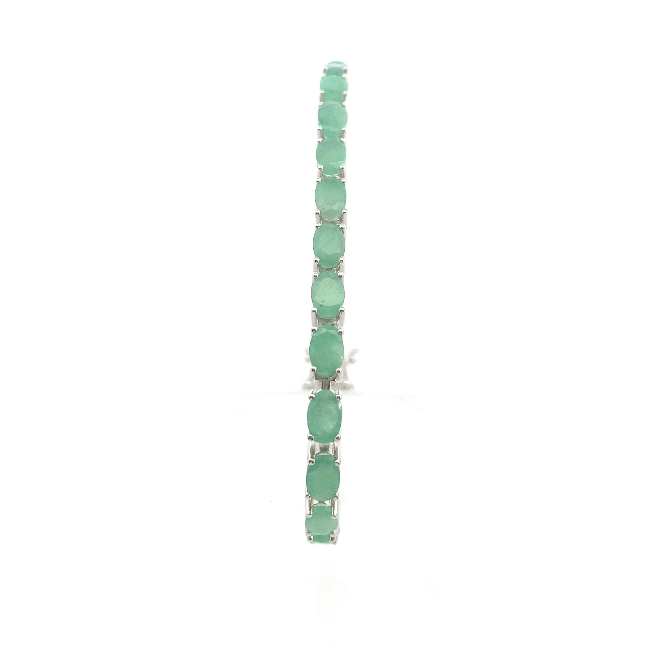 Sterling Silver 13CT. Oval-Cut Natural Emerald Tennis Bracelet