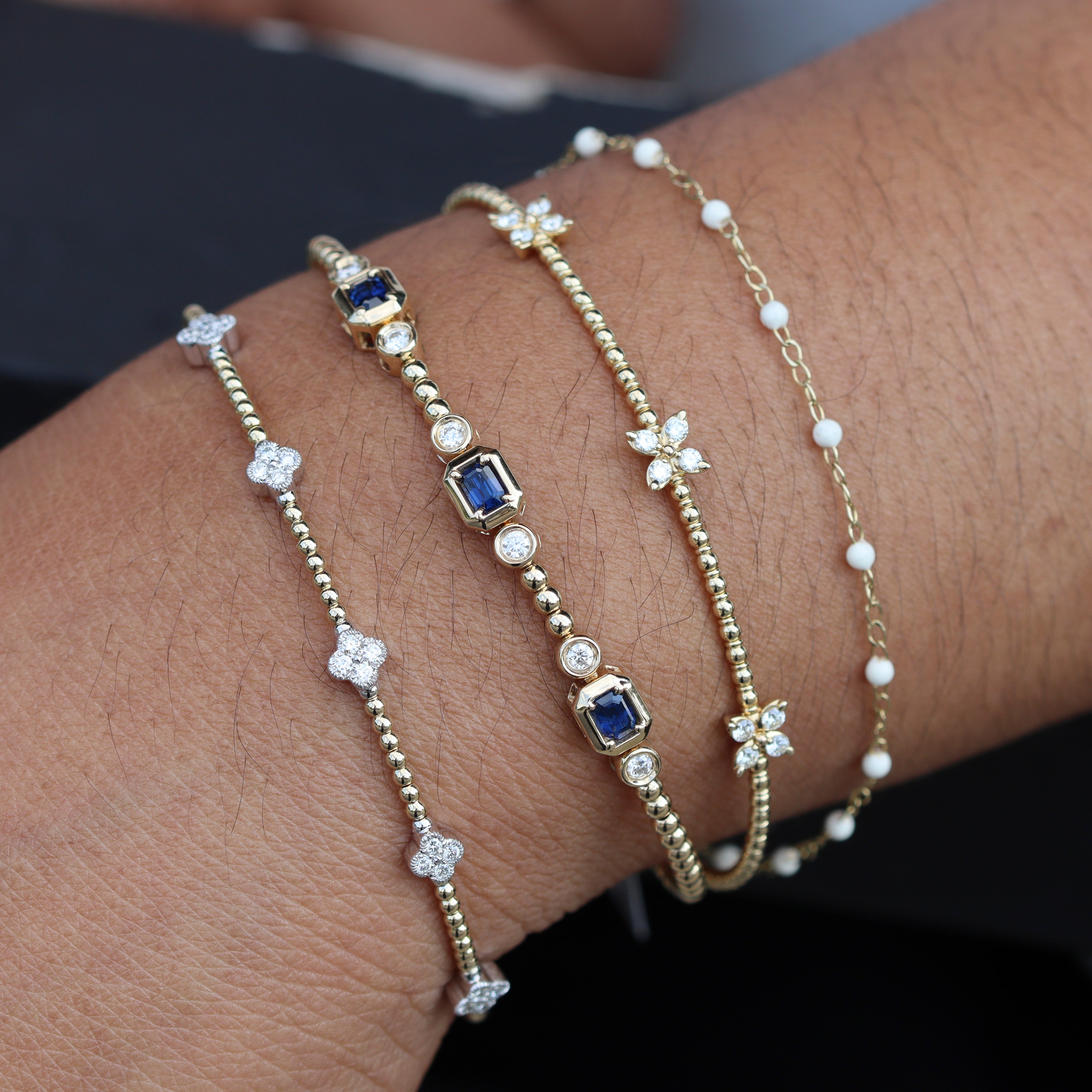 14K Yellow Gold 0.83CTW. Blue Sapphire and 0.24CTW. Diamond Flexi Bangle Bracelet