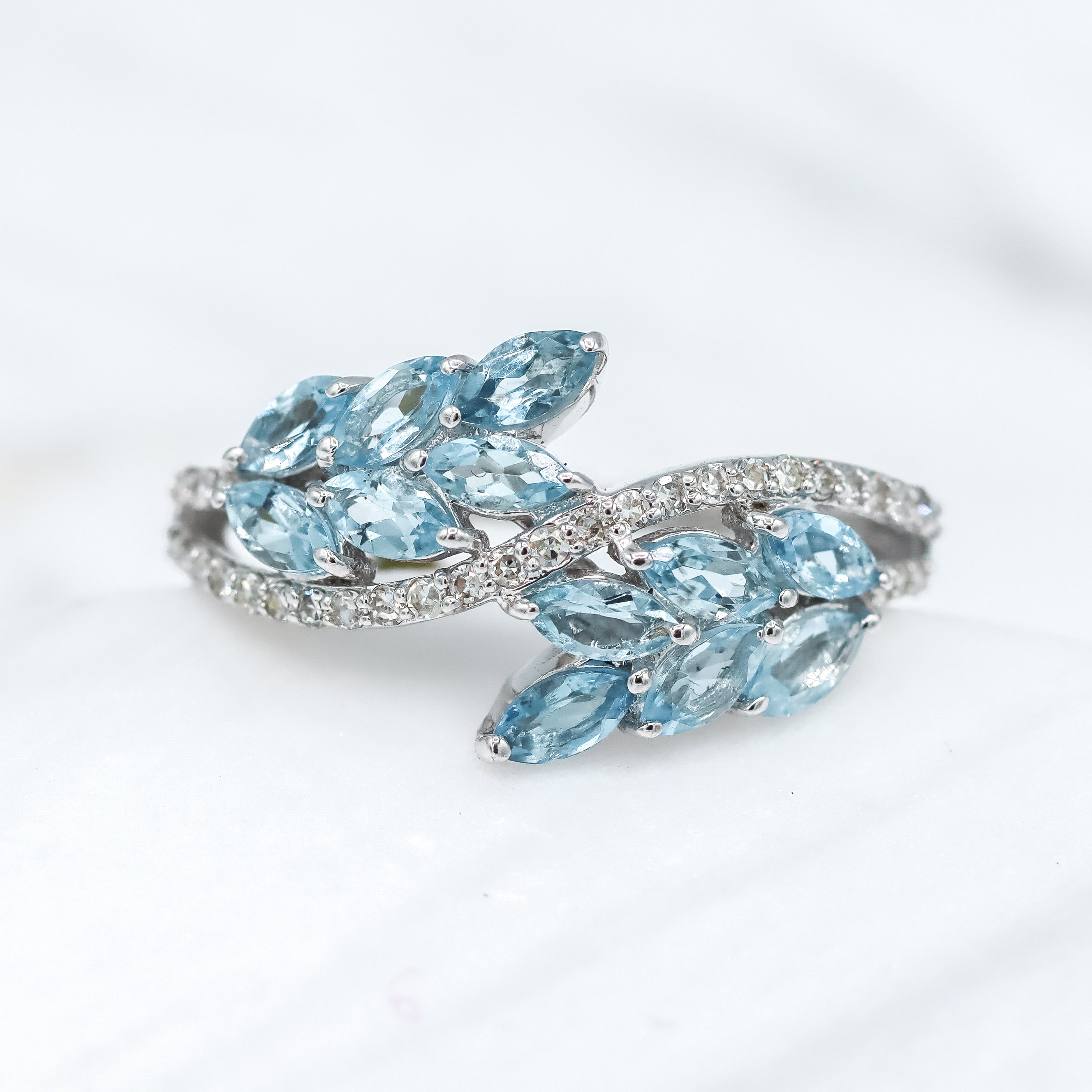 10K White Gold 1/6CT. Diamond & Aquamarine Ring
