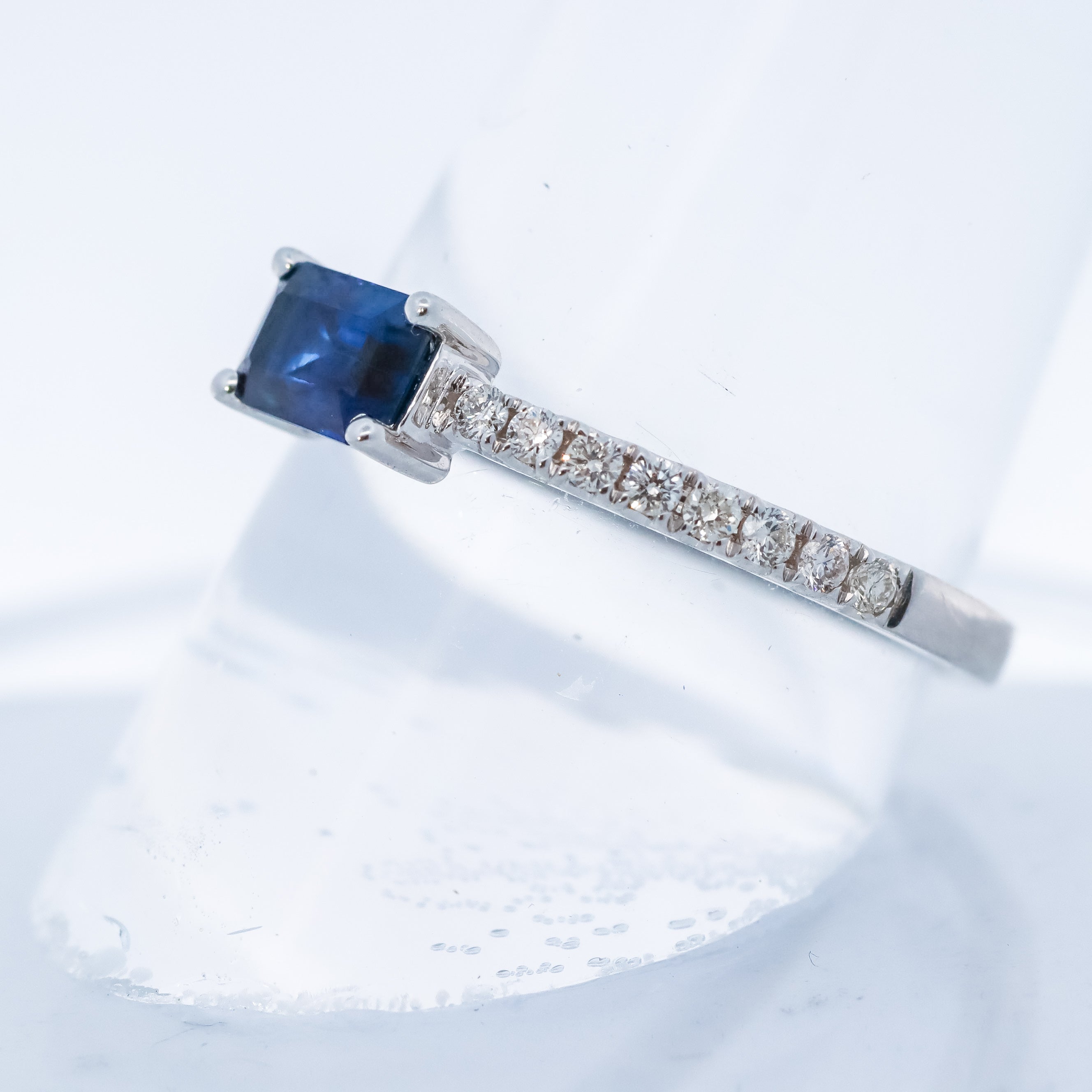 14K White Gold 5/8CT. Sapphire and 1/5CT. Diamond Stackable Ring