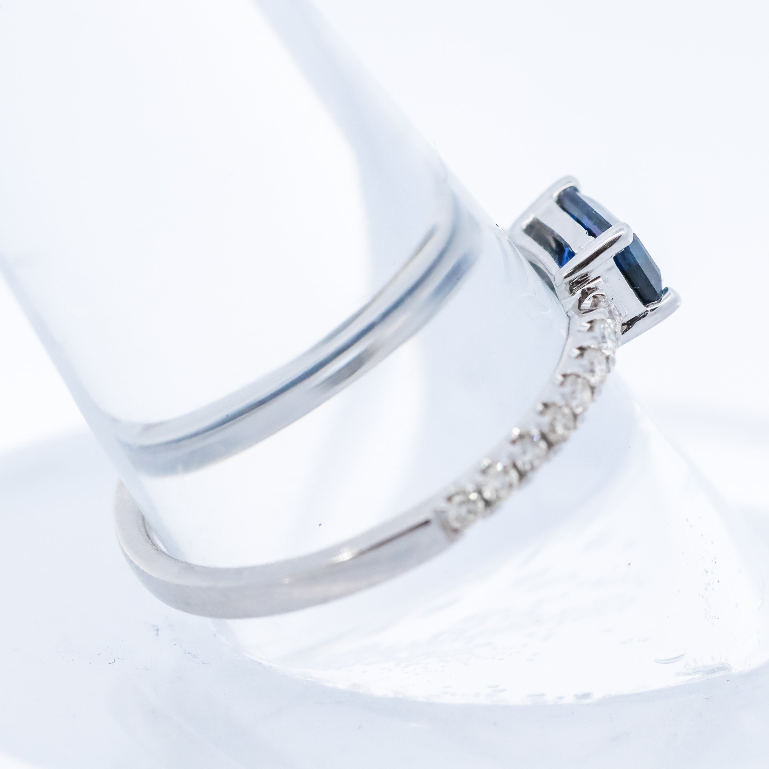 14K White Gold 5/8CT. Sapphire and 1/5CT. Diamond Stackable Ring