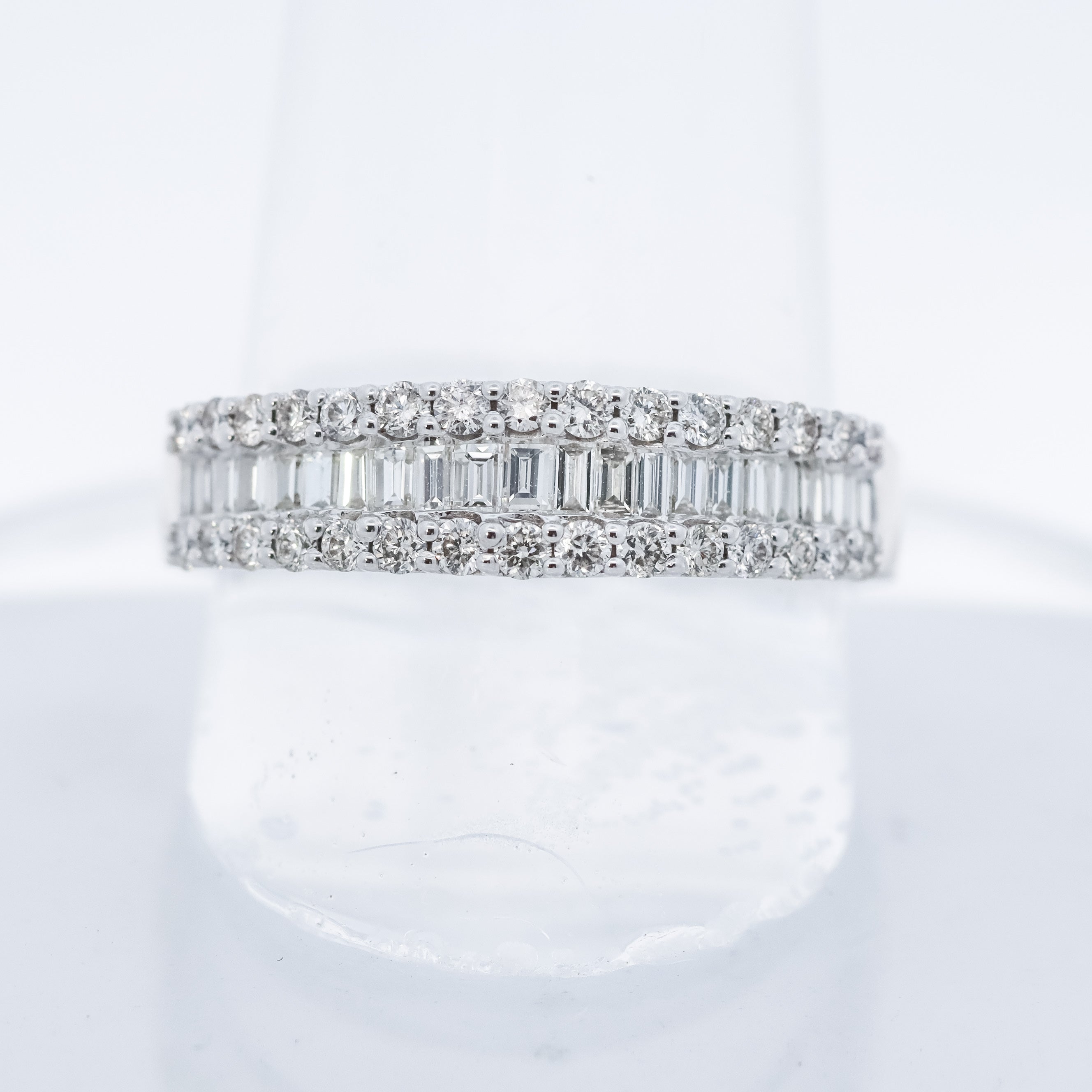 14K White Gold Baguette and Round 3/4CT. Diamond Band