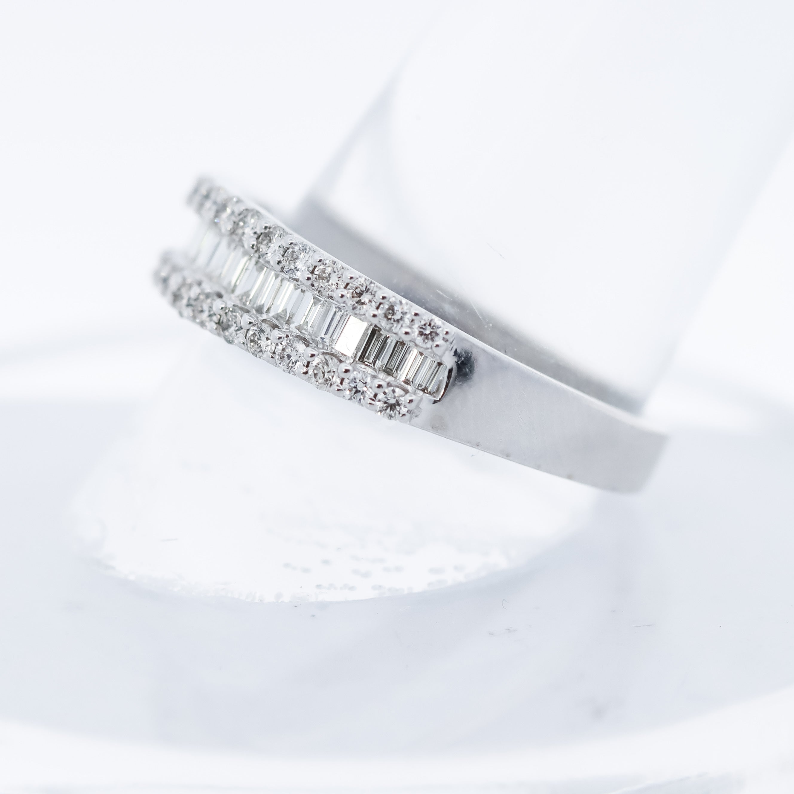 14K White Gold Baguette and Round 3/4CT. Diamond Band