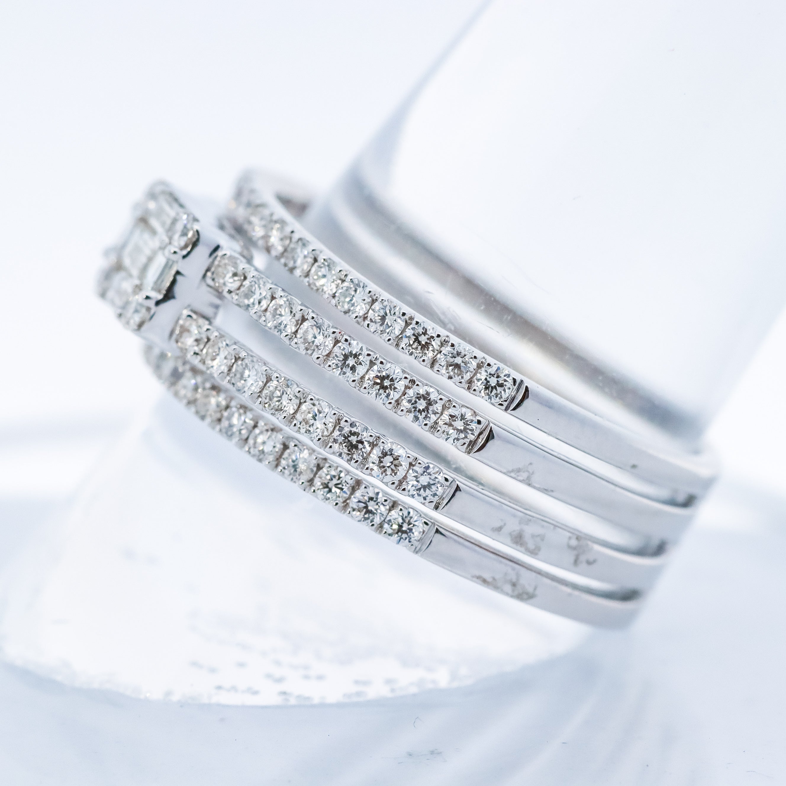14K White Gold 4-Row Baguette and Round 1CT. Diamond Ring