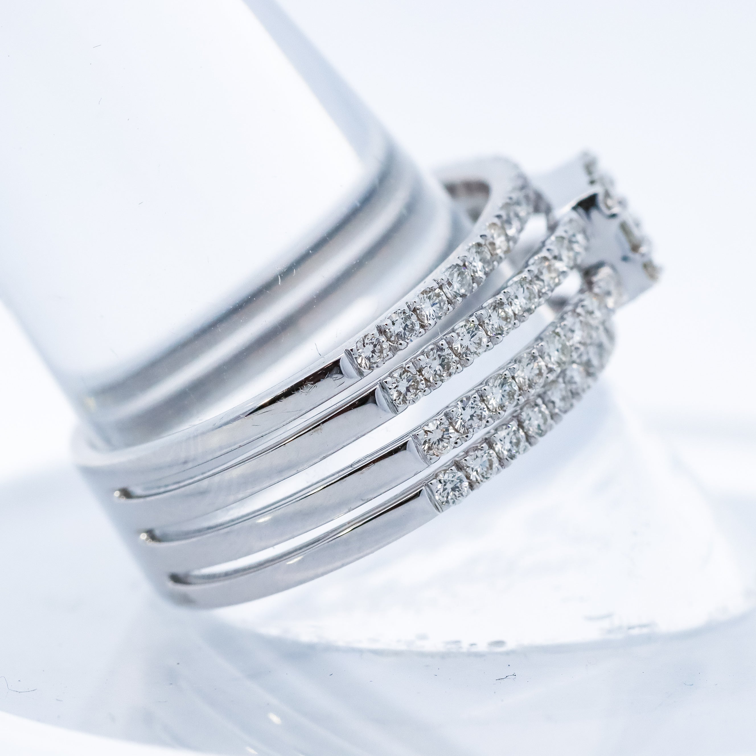 14K White Gold 4-Row Baguette and Round 1CT. Diamond Ring