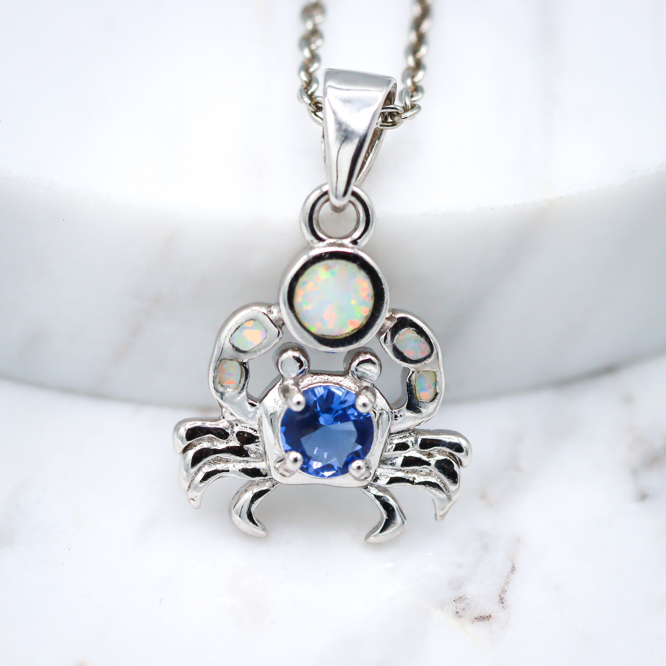 Tanzanite & Opal Crab Pendant with Chain