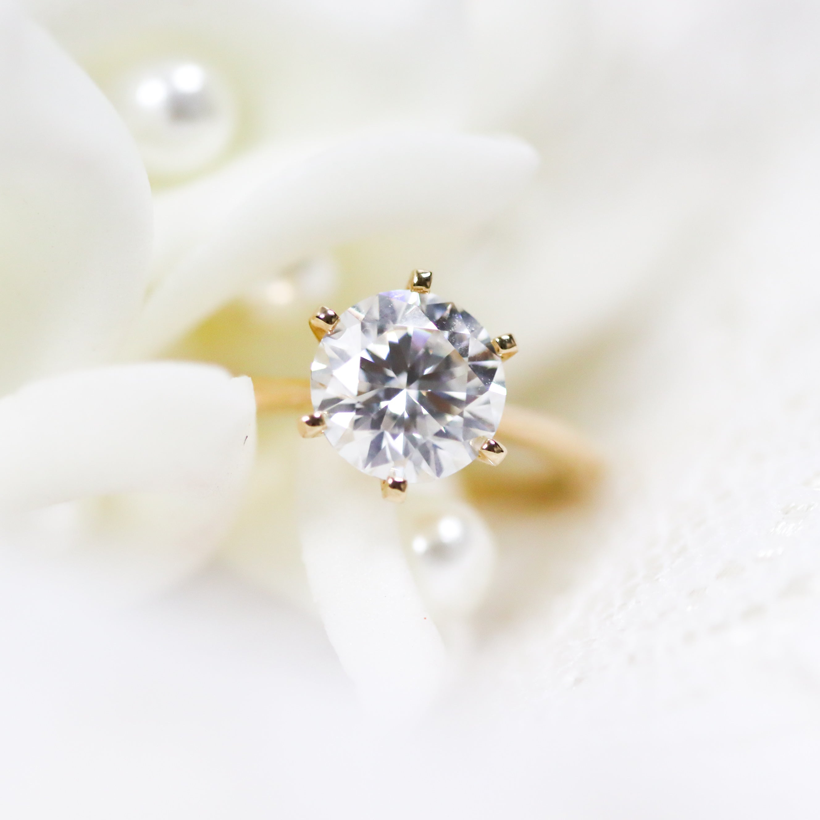 14K Yellow Gold 2CT. Moissanite Round 6-Prong Engagement Ring