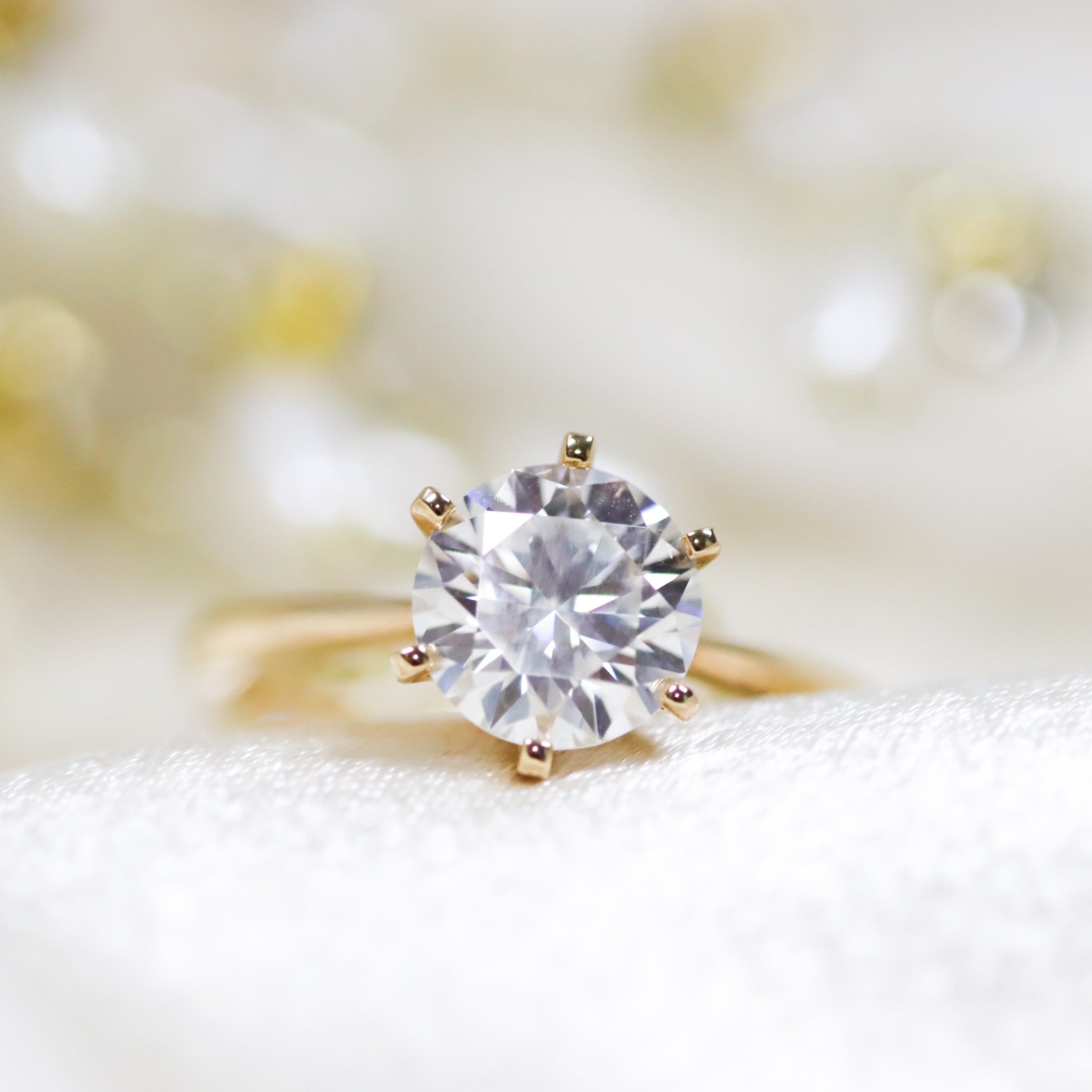 14K Yellow Gold 2CT. Moissanite Round 6-Prong Engagement Ring