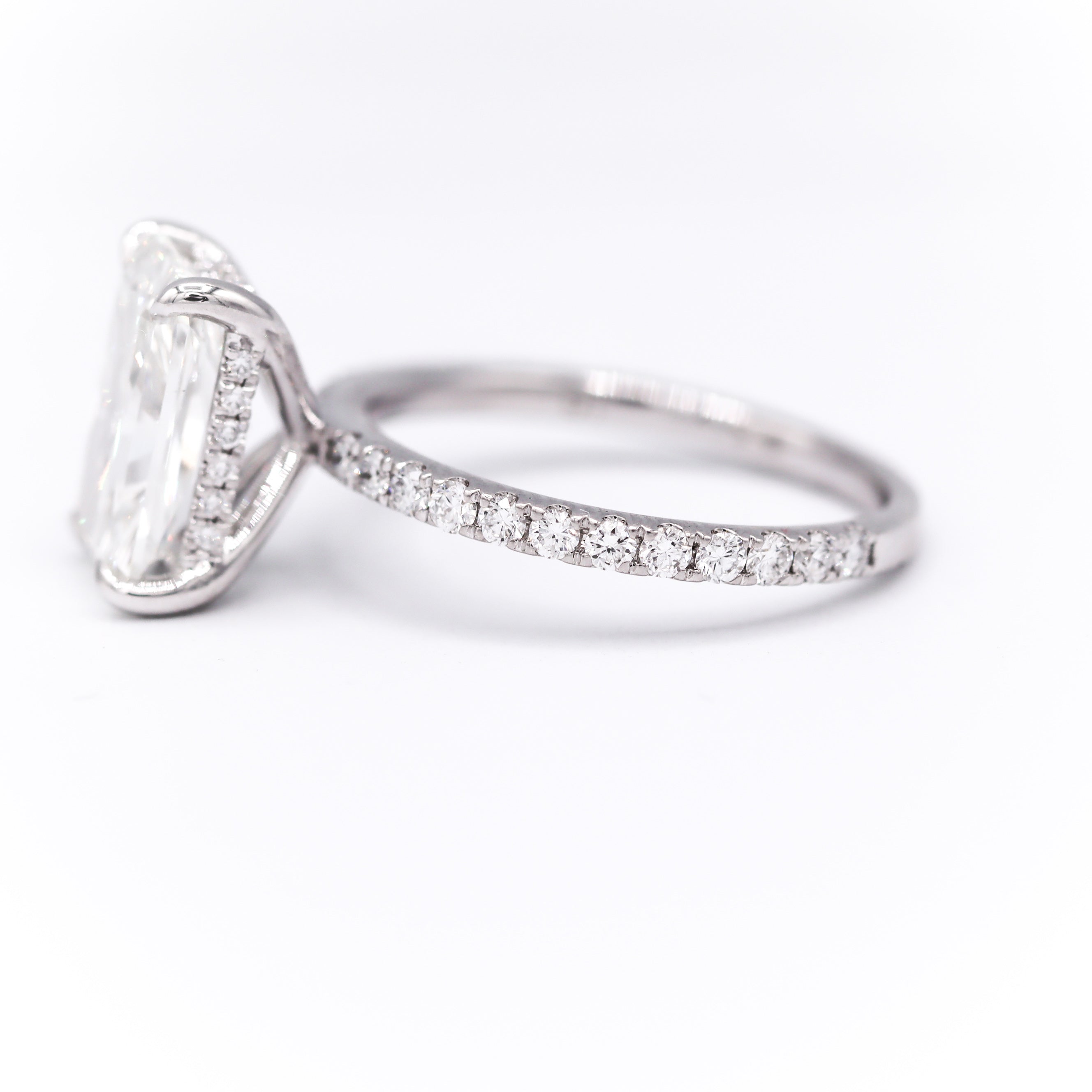 Right Side View of 3CT. Radiant-Cut Lab-Grown Diamond Engagement Ring