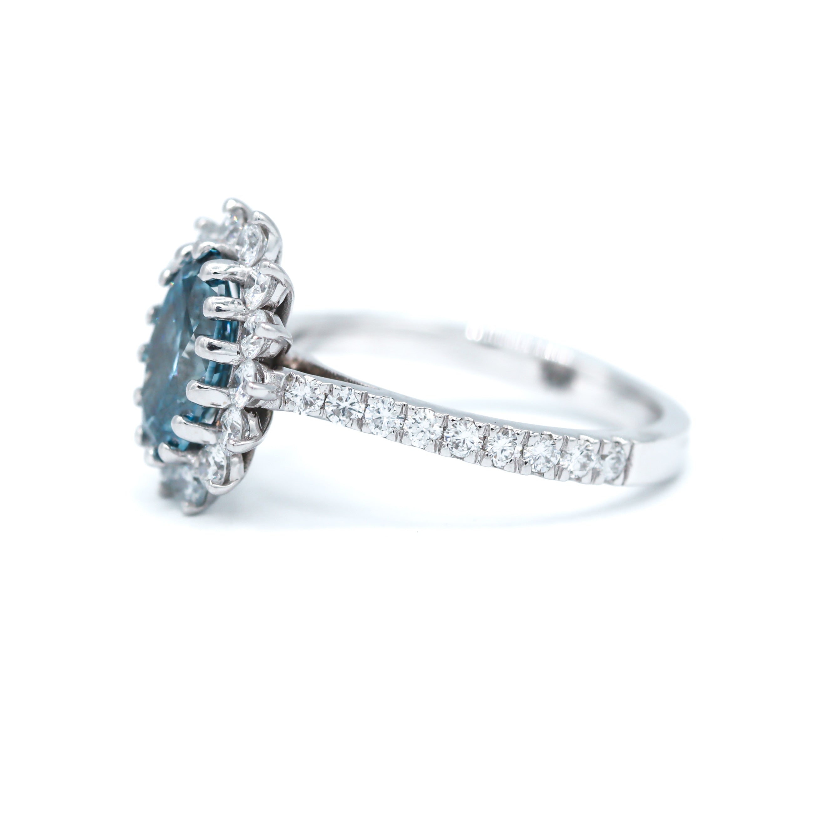 14K White Gold 2.0ct Blue Lab-Grown Diamond With Halo Engagement Ring