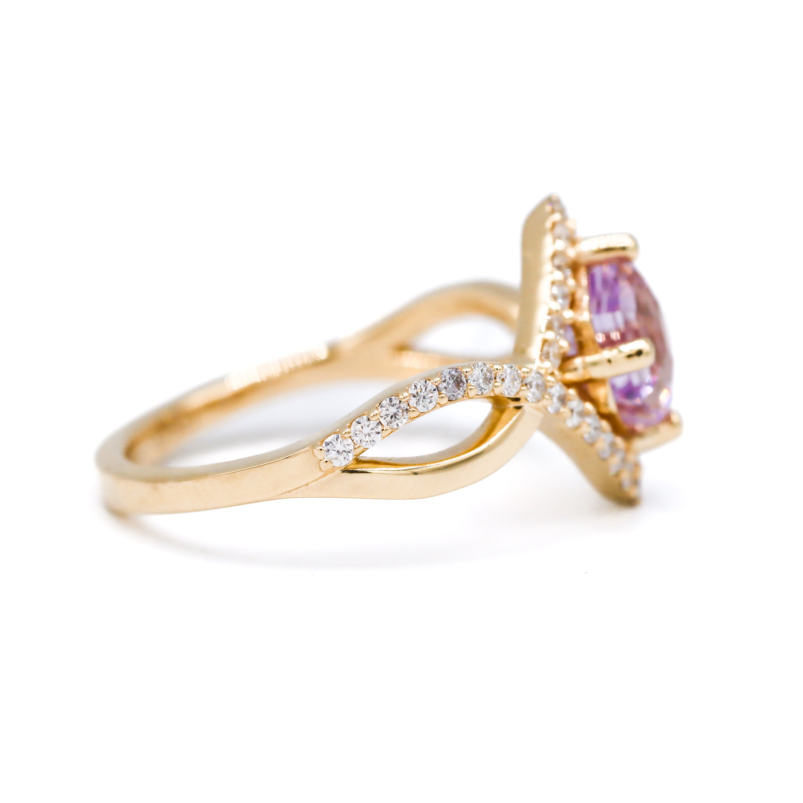 14K Yellow 1.50ct Gold Hexagonal Purple Sapphire and Diamond Twist Ring