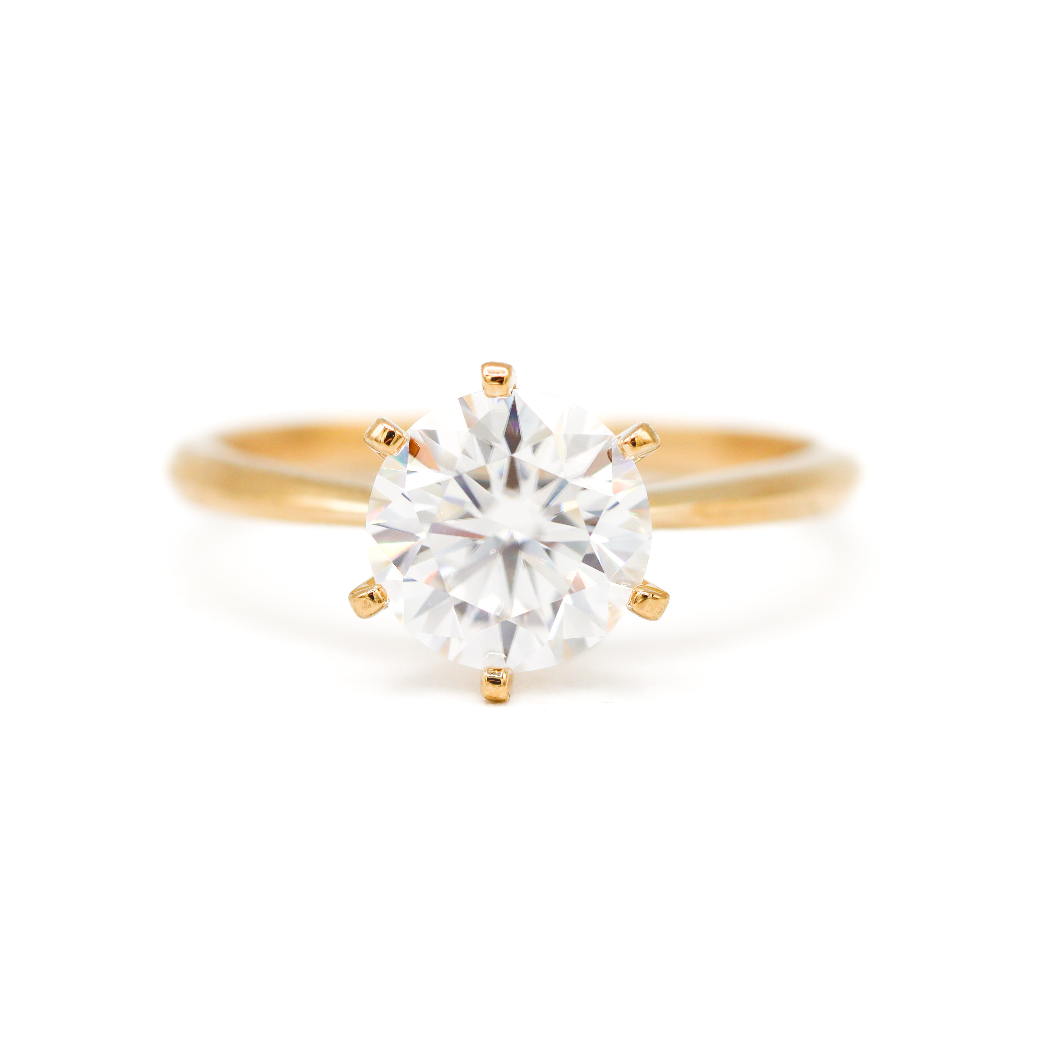 14K Yellow Gold 2CT. Moissanite Round 6-Prong Engagement Ring