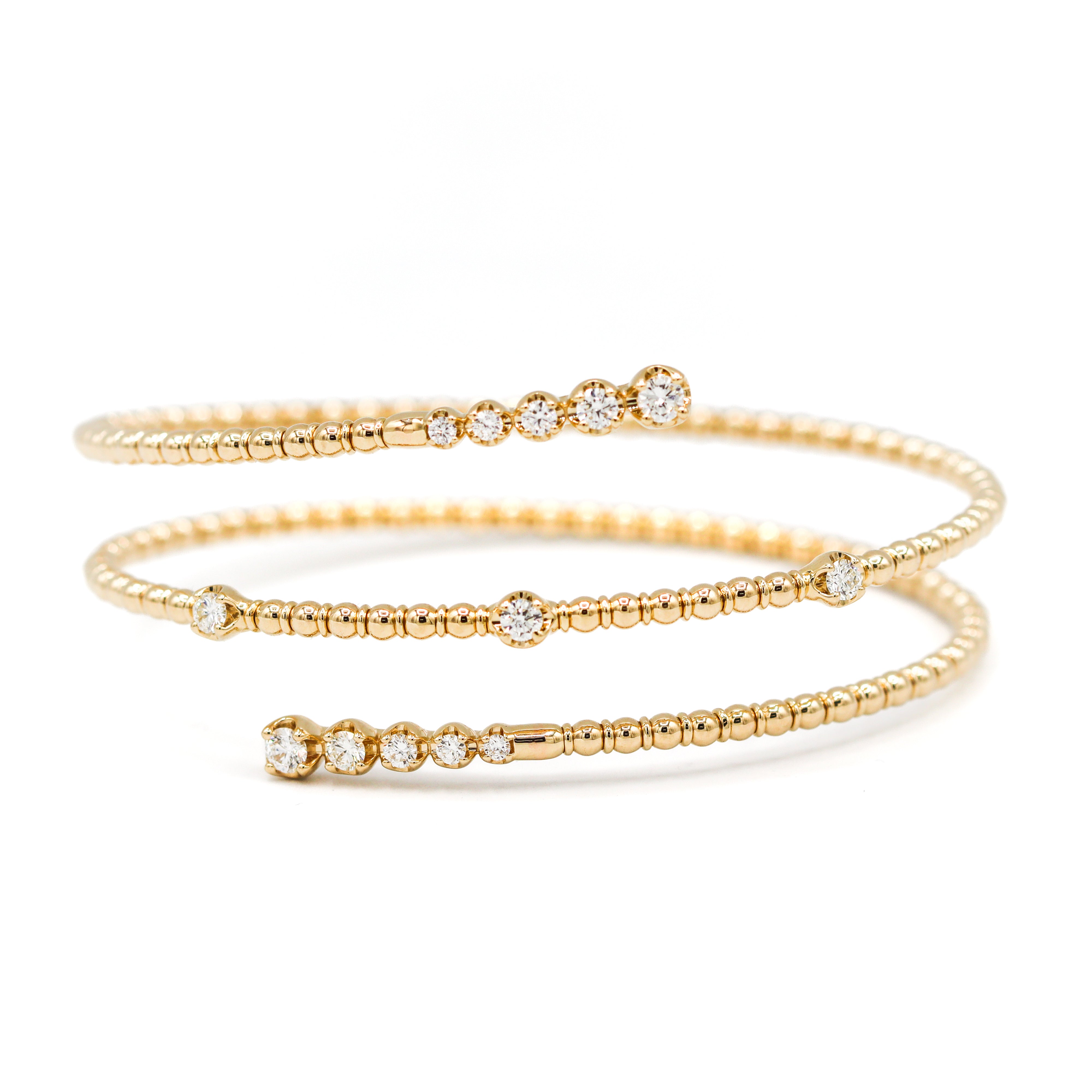 14K Yellow Gold & Titanium Wire 3/4CTW. Diamond Bypass Bangle Bracelet